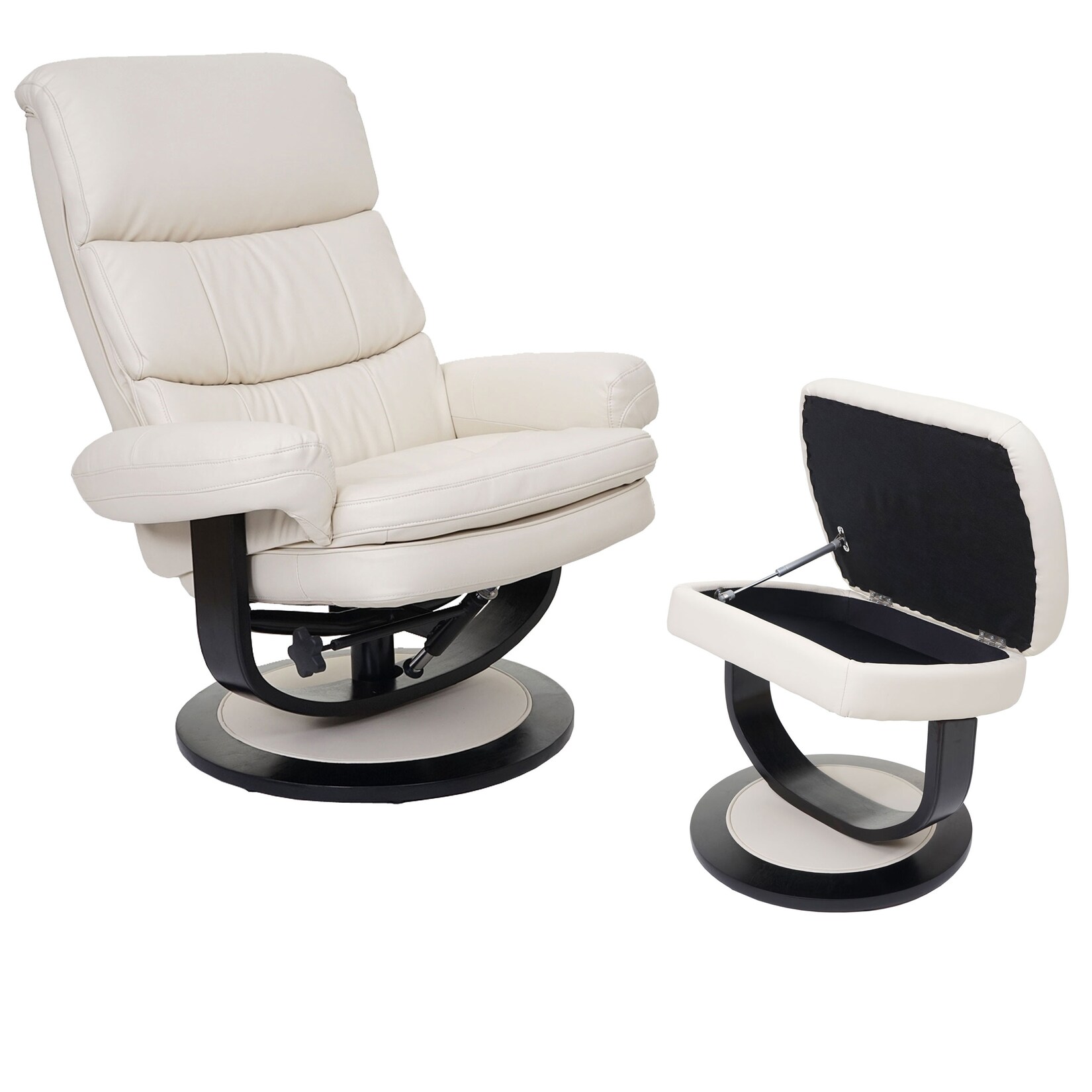 Relaxsessel MCW-C16, Fernsehsessel TV-Sessel Hocker mit Staufach, MVG-zertifiziert ~ Kunstleder creme
