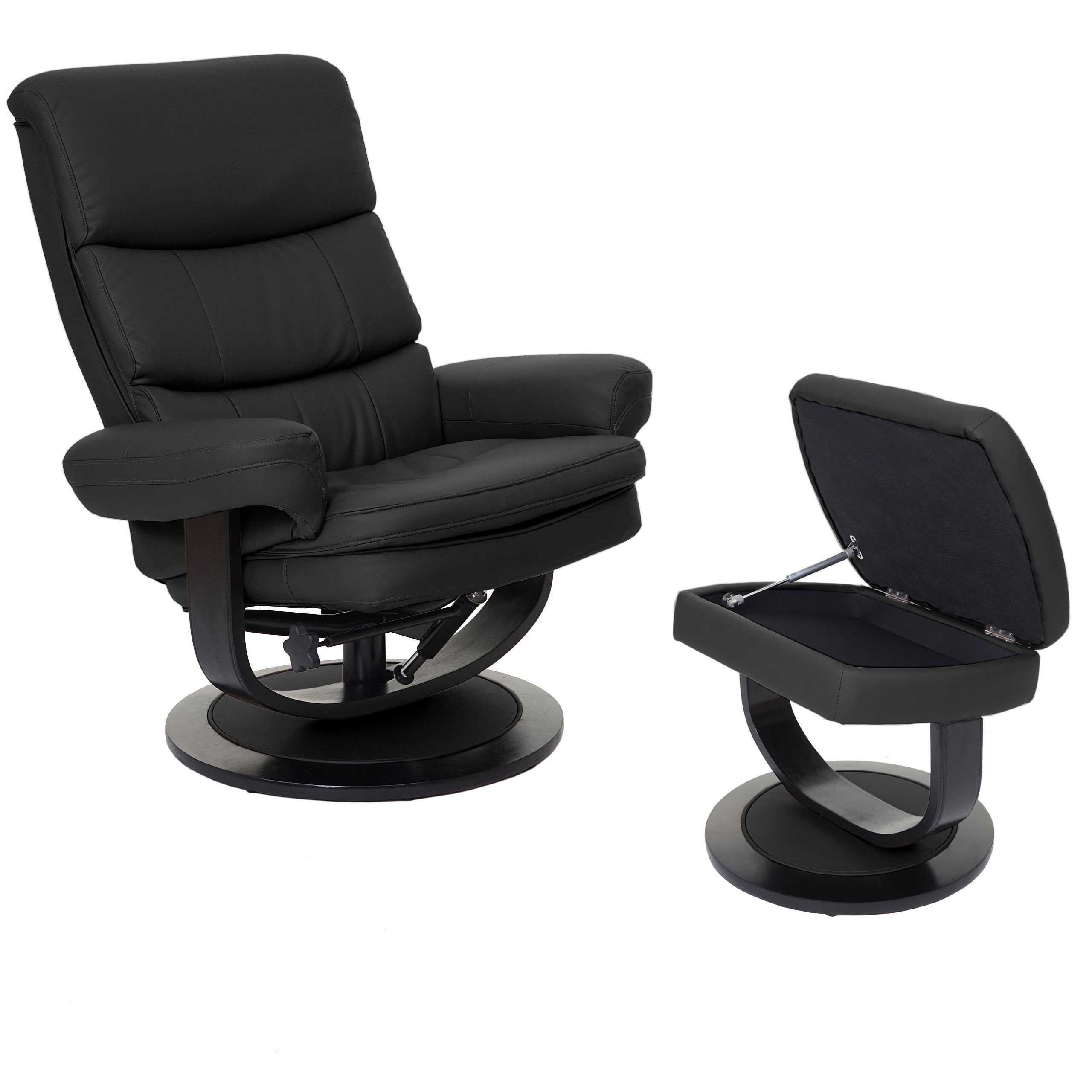 Relaxsessel MCW-C16, Fernsehsessel TV-Sessel Hocker mit Staufach, MVG-zertifiziert ~ Kunstleder schwarz - Bild 1