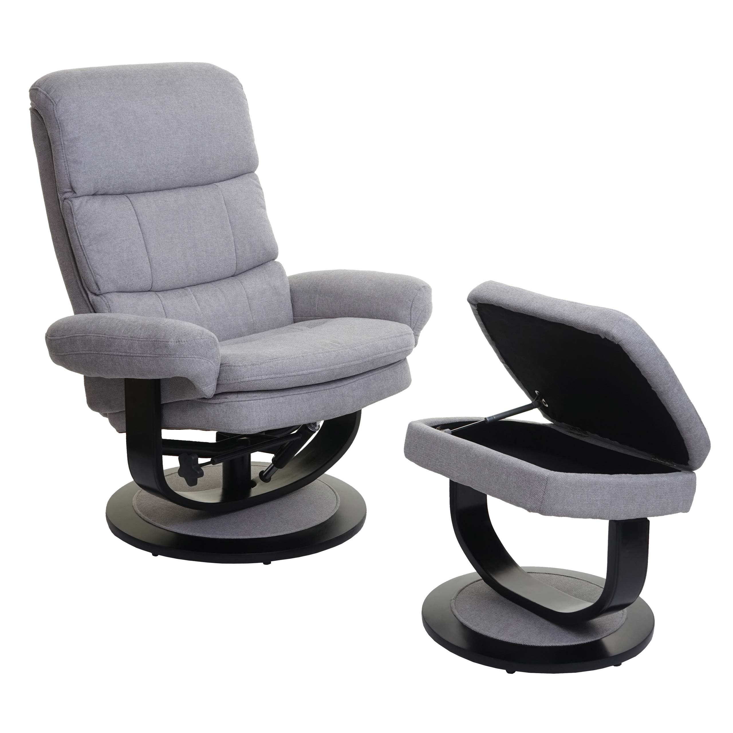 Relaxsessel MCW-C16, Fernsehsessel TV-Sessel Hocker mit Staufach, MVG-zertifiziert ~ Stoff/Textil hellgrau - Bild 1