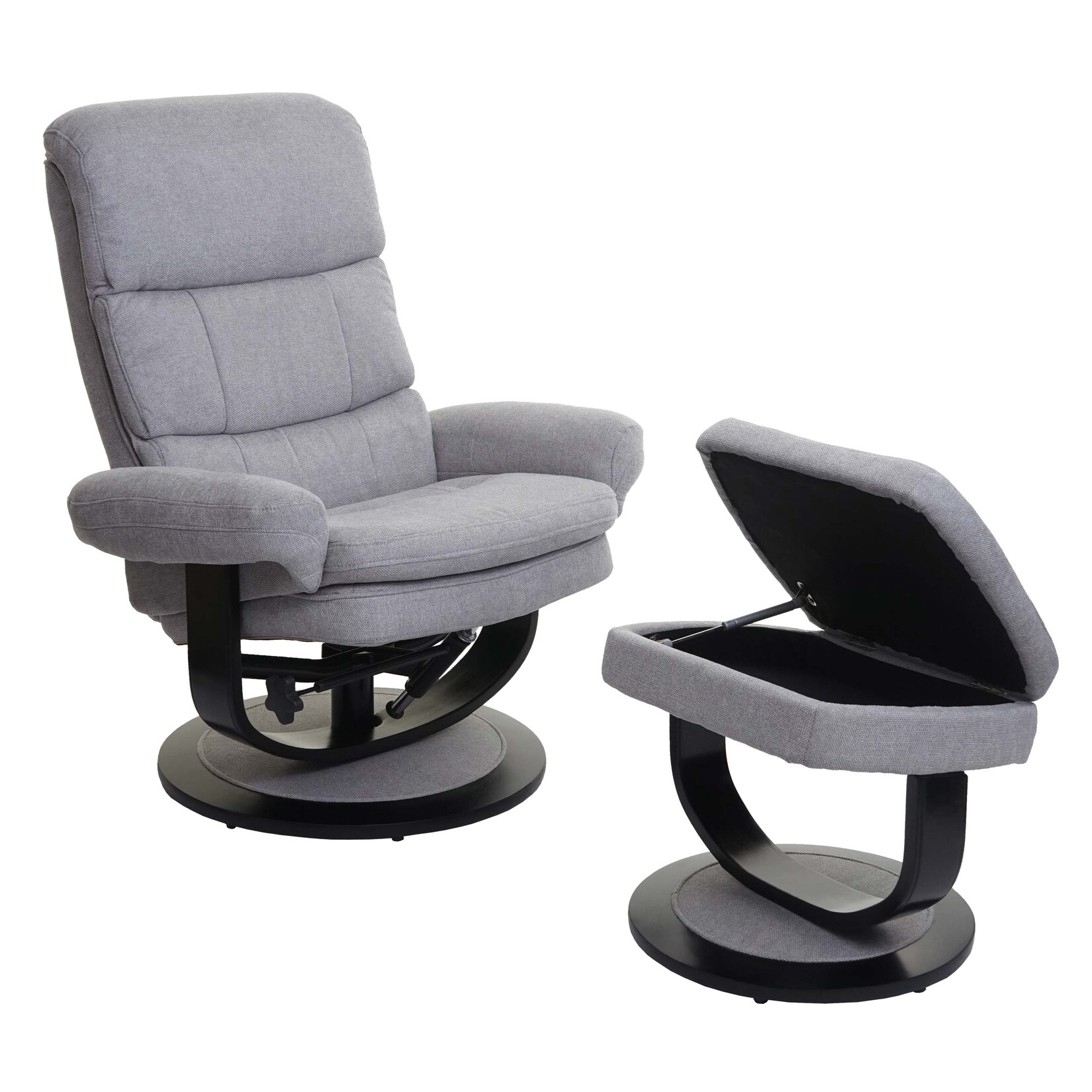 Relaxsessel MCW-C16, Fernsehsessel TV-Sessel Hocker mit Staufach, MVG-zertifiziert ~ Stoff/Textil hellgrau | 04057651306056