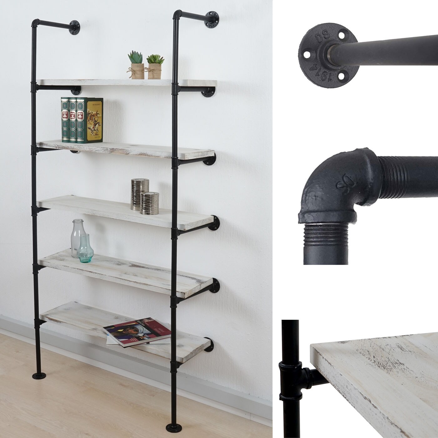 Standregal MCW-C45, Wohnregal Bücherregal Ablageregal, Industriedesign Holz Metall, 165x80x28cm ~ weiß | 04057651201733