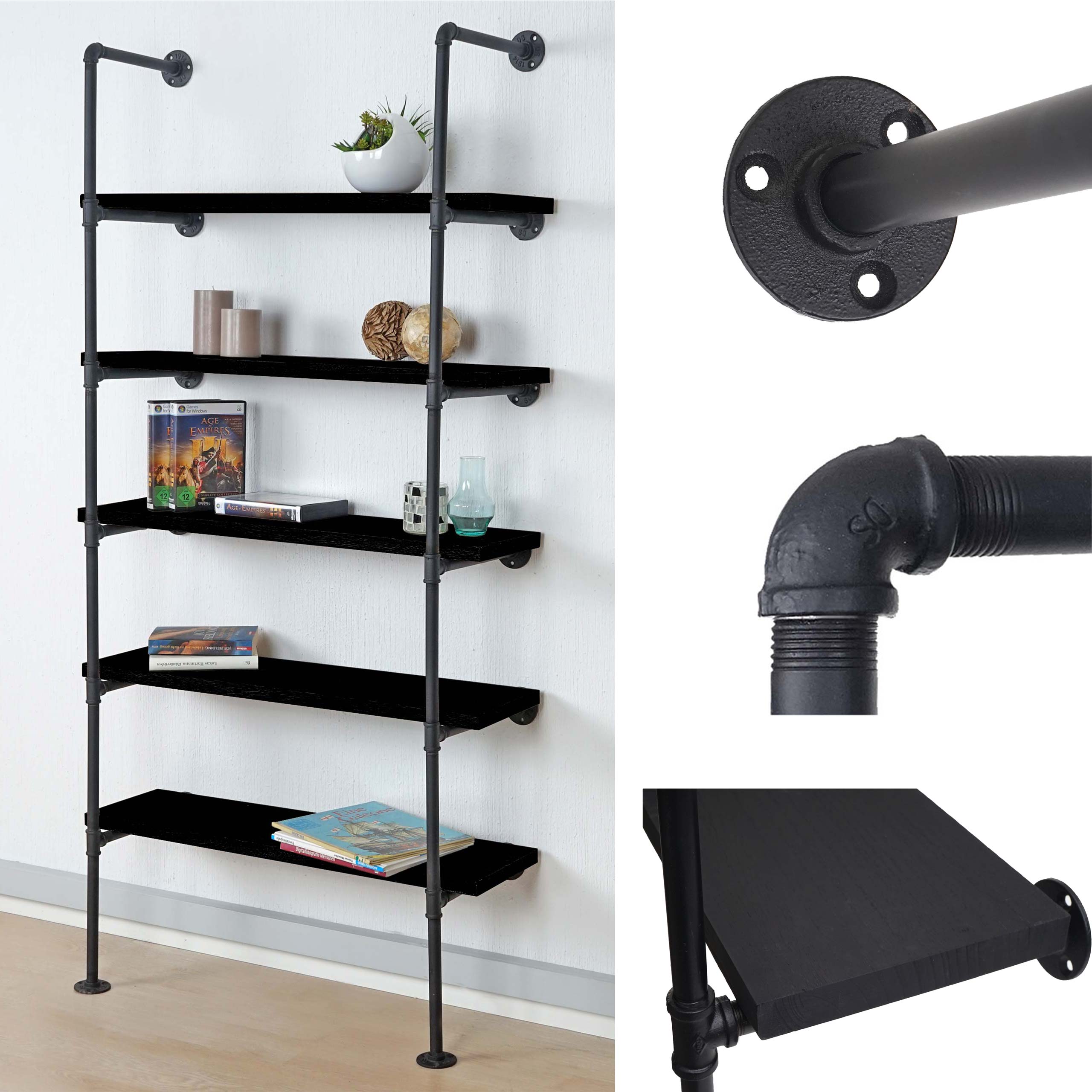 Standregal MCW-C45, Wohnregal B&uuml;cherregal Ablageregal, Industriedesign Holz Metall, 165x80x28cm ~ dunkelgrau - Bild 1