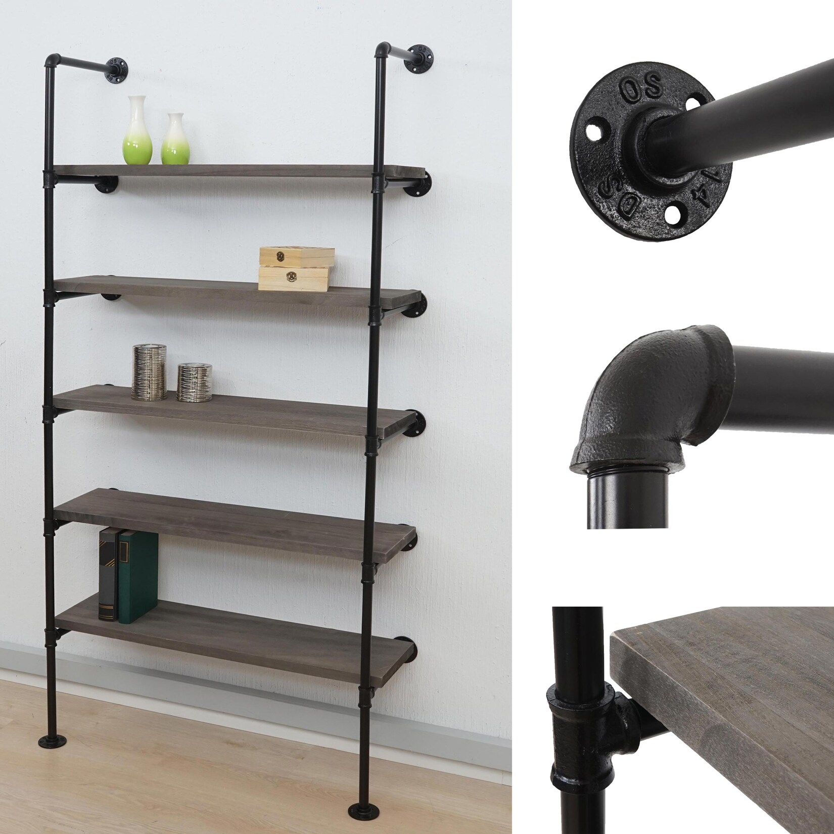 Standregal MCW-C45, Wohnregal Bücherregal Ablageregal, Industriedesign Holz Metall, 165x80x28cm ~ grau-braun | 04057651561011