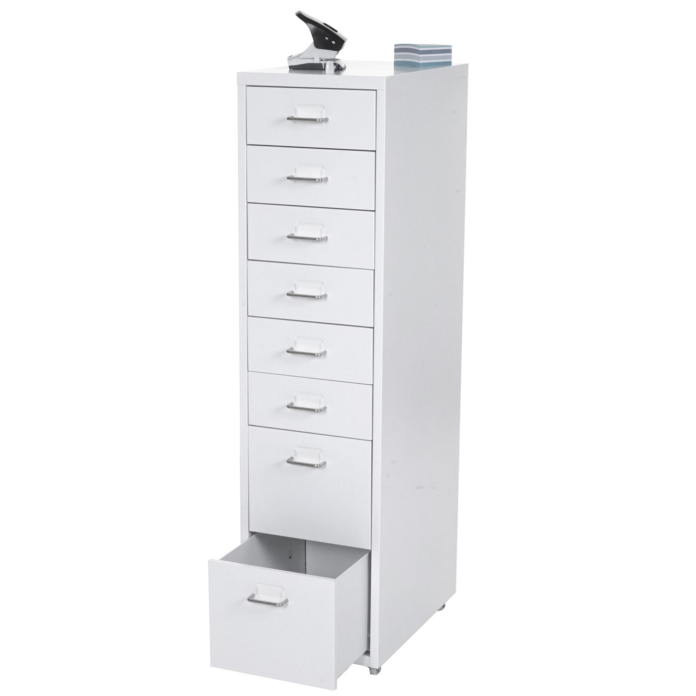 Rollcontainer Preston T851, Schubladenschrank Stahlschrank, 110x28x41cm 8 Schubladen ~ weiß