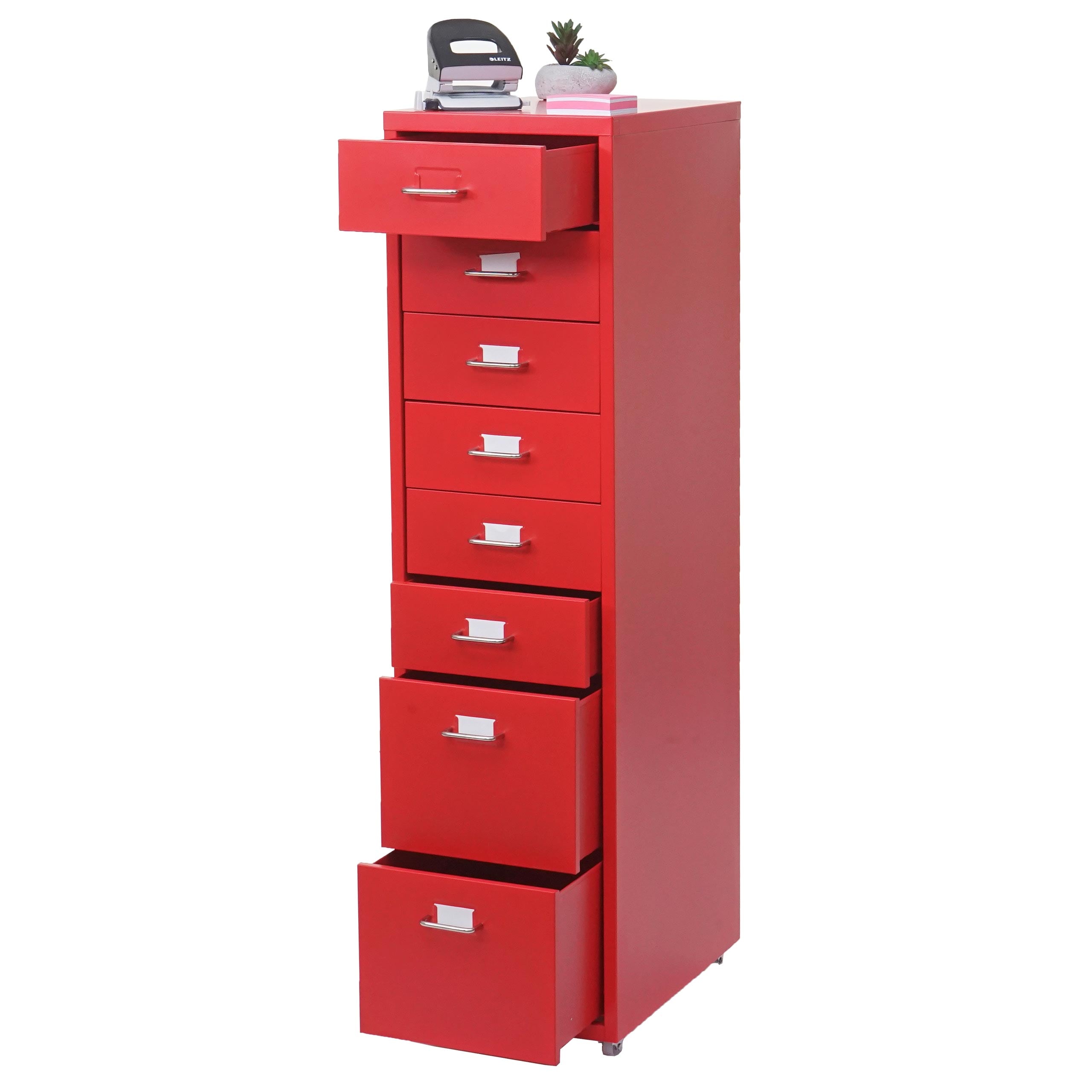 Rollcontainer Preston T851, Schubladenschrank Stahlschrank, 110x28x41cm 8 Schubladen ~ rot - Bild 1