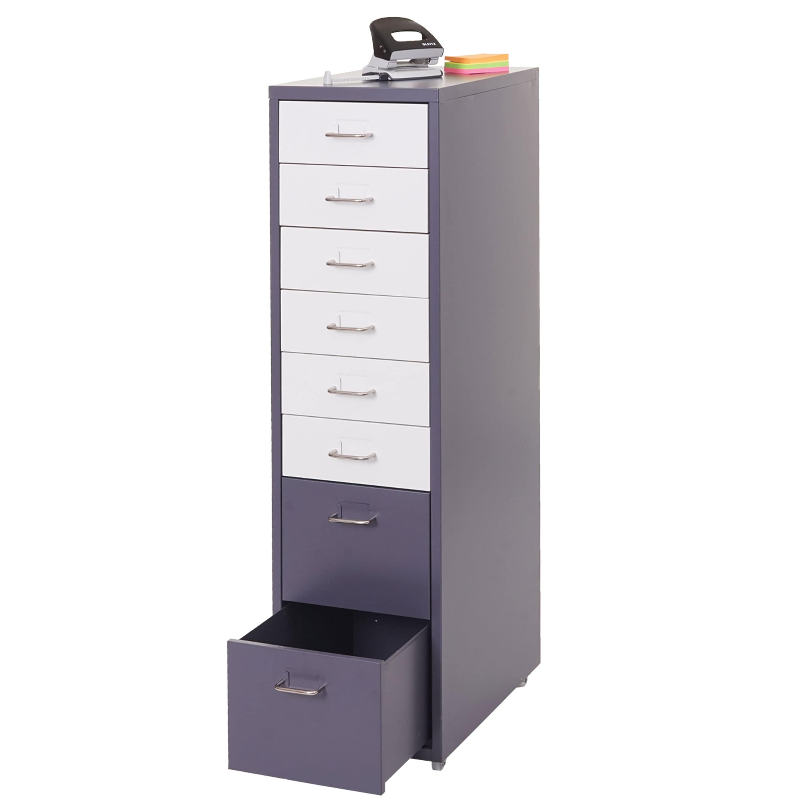 Rollcontainer Preston T851, Schubladenschrank Stahlschrank, 110x28x41cm 8 Schubladen ~ dunkelgrau wei&szlig;-dunkelgrau - Bild 1