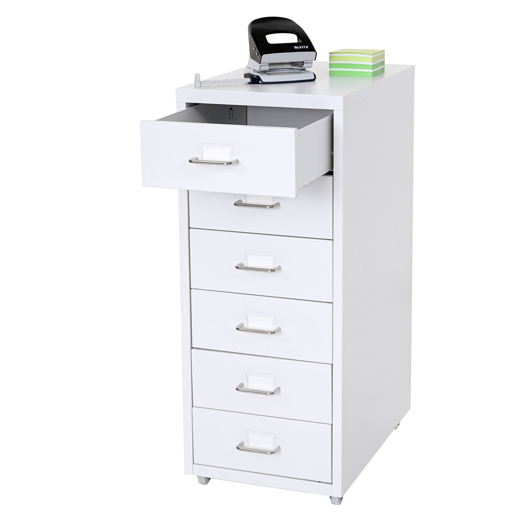 Rollcontainer Preston T851, Schubladenschrank Stahlschrank, 69x28x41cm 6 Schubladen ~ weiß