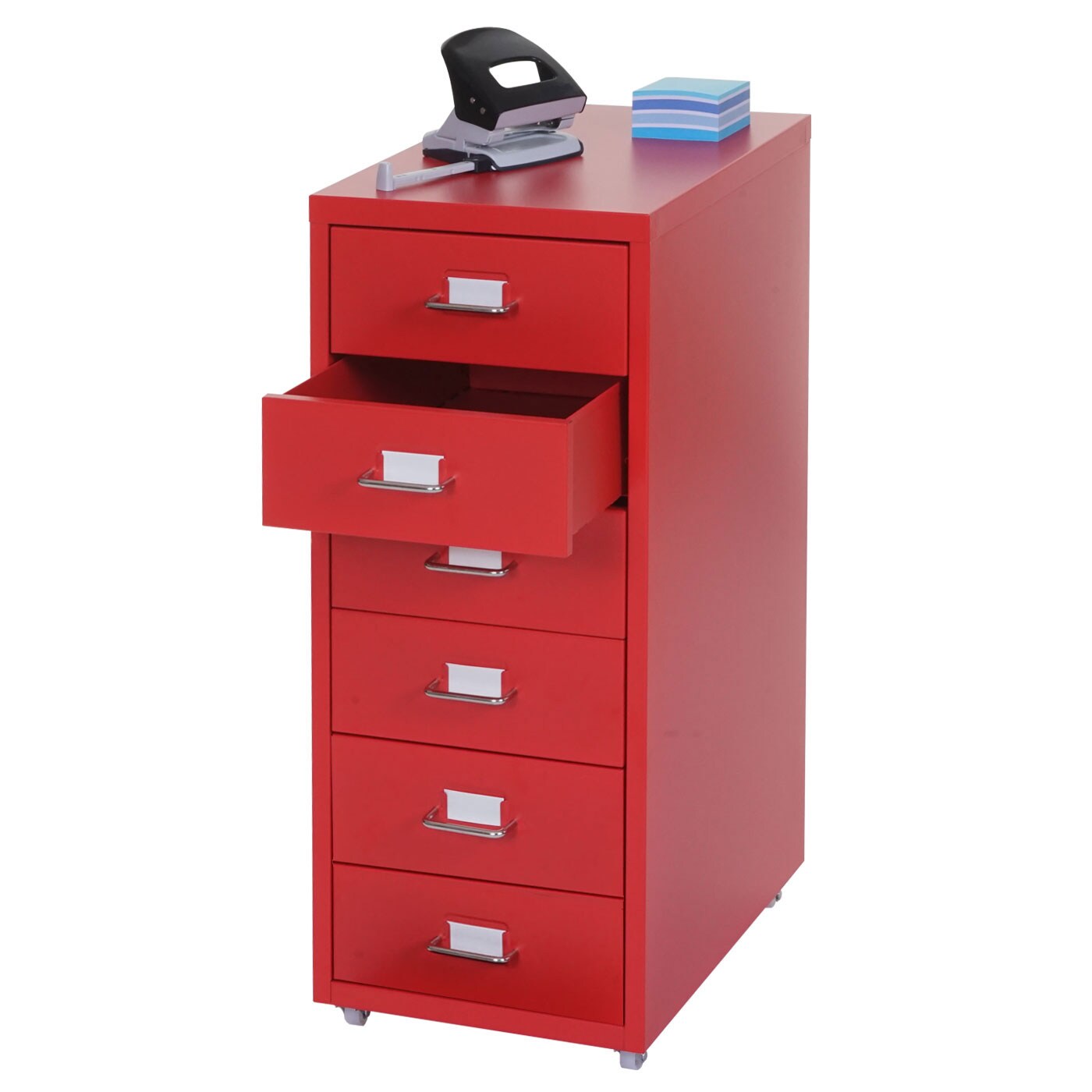 Rollcontainer Preston T851, Schubladenschrank Stahlschrank, 69x28x41cm 6 Schubladen ~ rot - Bild 1