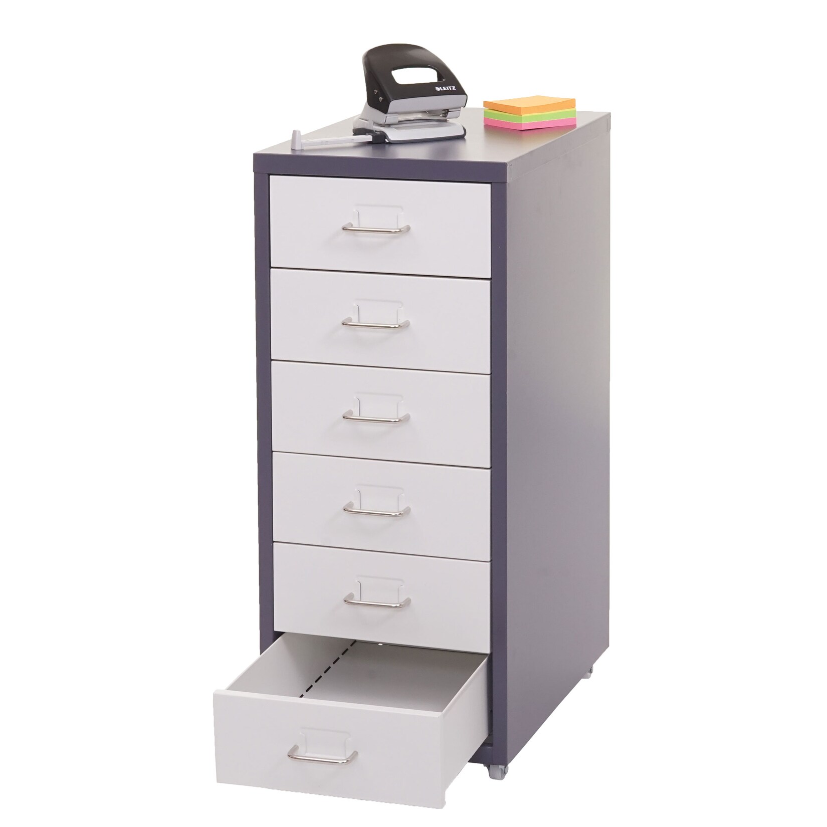 Rollcontainer Preston T851, Schubladenschrank Stahlschrank, 69x28x41cm 6 Schubladen ~ dunkelgrau weiß