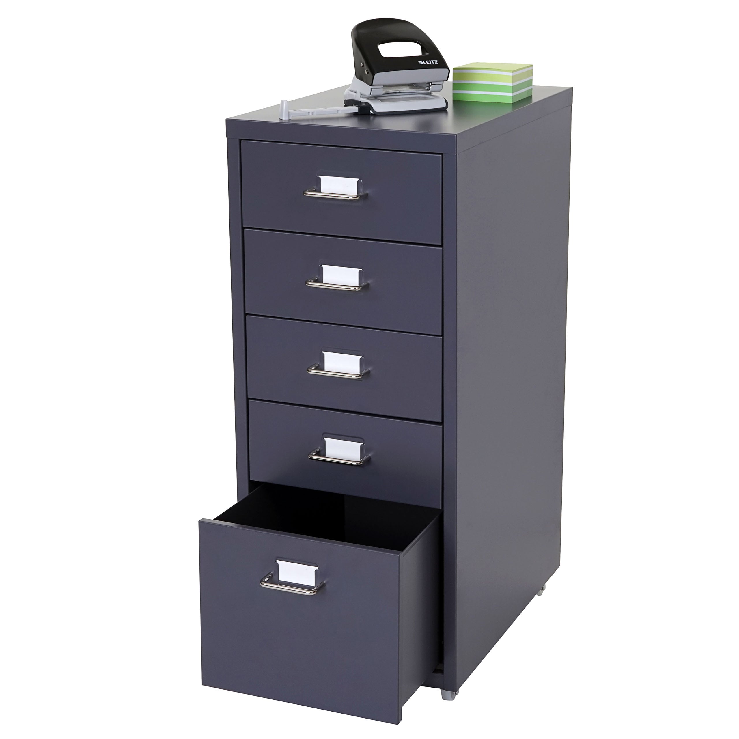 Rollcontainer Preston T851, Schubladenschrank Stahlschrank, 69x28x41cm 5 Schubladen ~ dunkelgrau - Bild 1