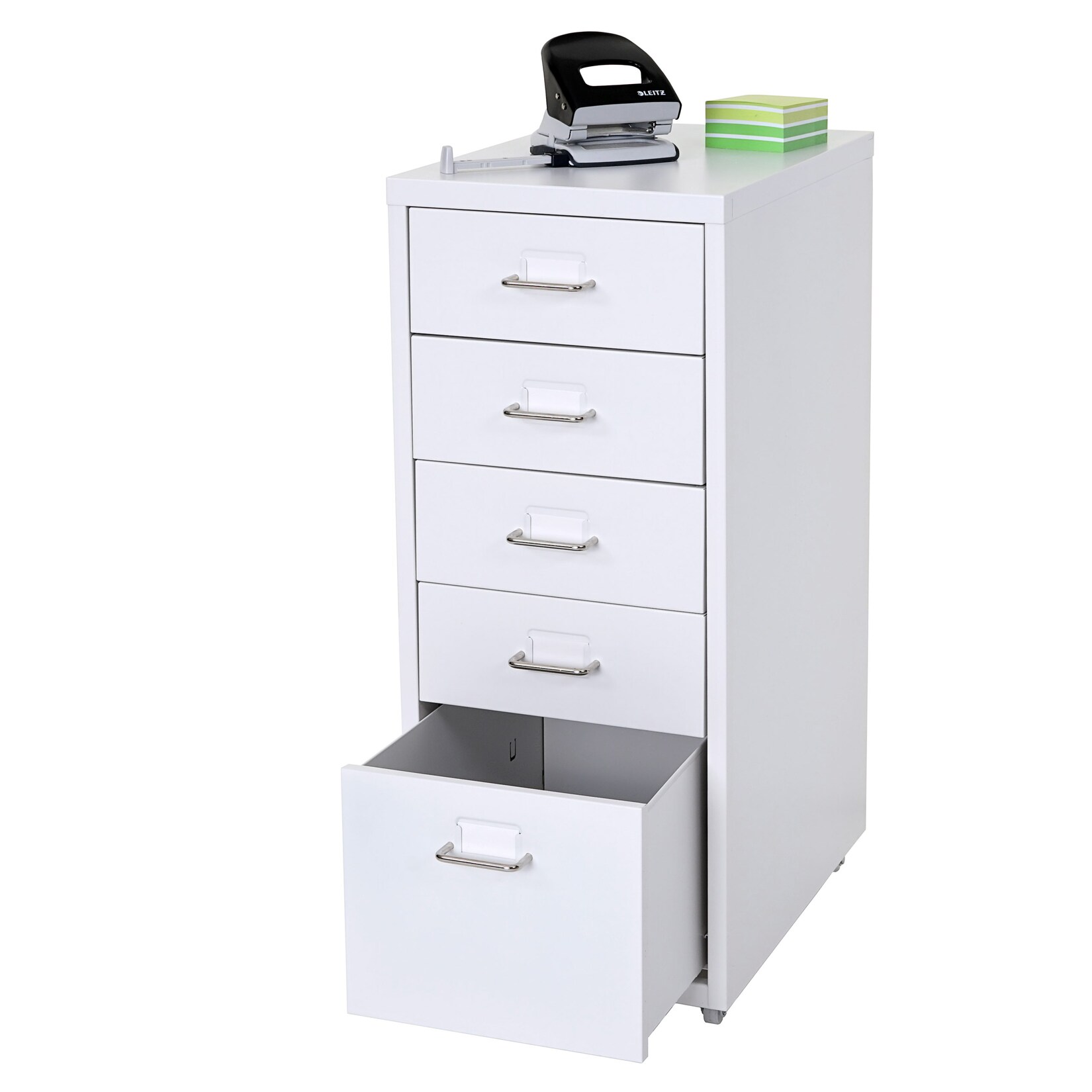 Rollcontainer Preston T851, Schubladenschrank Stahlschrank, 69x28x41cm 5 Schubladen ~ weiß