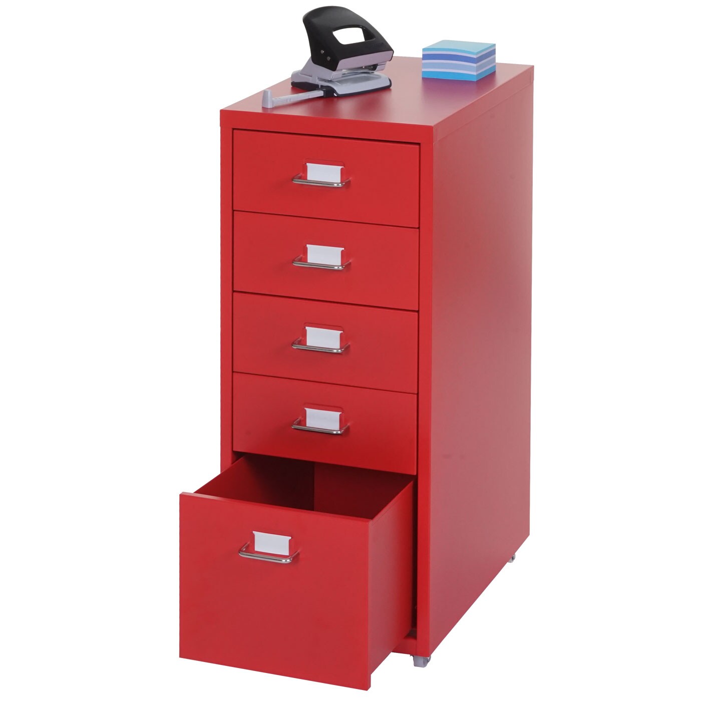 Rollcontainer Preston T851, Schubladenschrank Stahlschrank, 69x28x41cm 5 Schubladen ~ rot - Bild 1