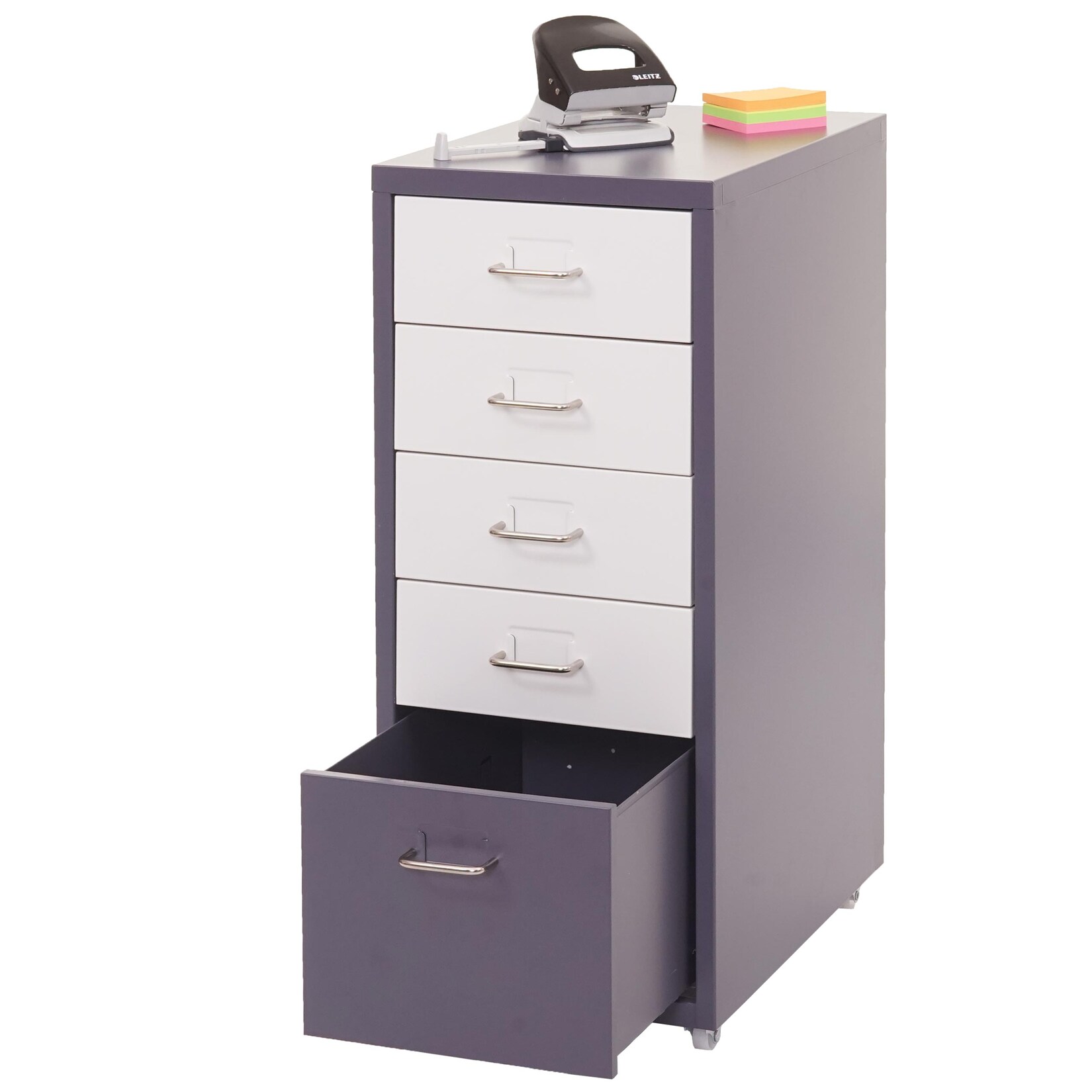 Rollcontainer Preston T851, Schubladenschrank Stahlschrank, 69x28x41cm 5 Schubladen ~ dunkelgrau weiß-dunkelgrau