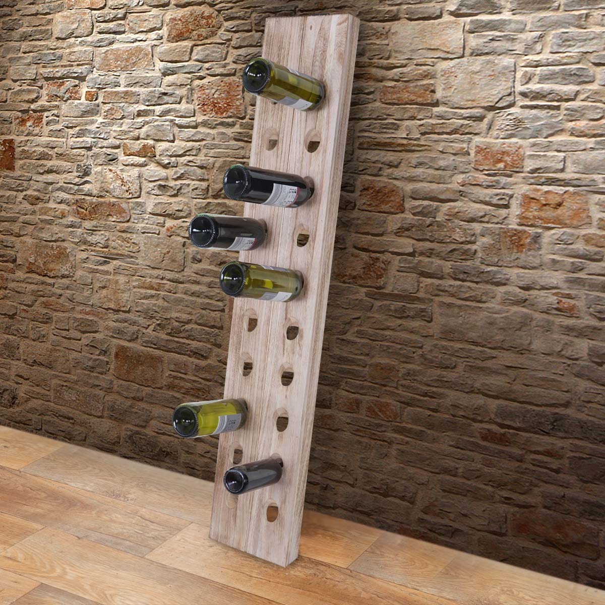 Deko-Weinregal, R&uuml;ttelbrett Flaschenregal f&uuml;r 20 Flaschen, Shabby-Look Vintage ~ naturbraun - Bild 1
