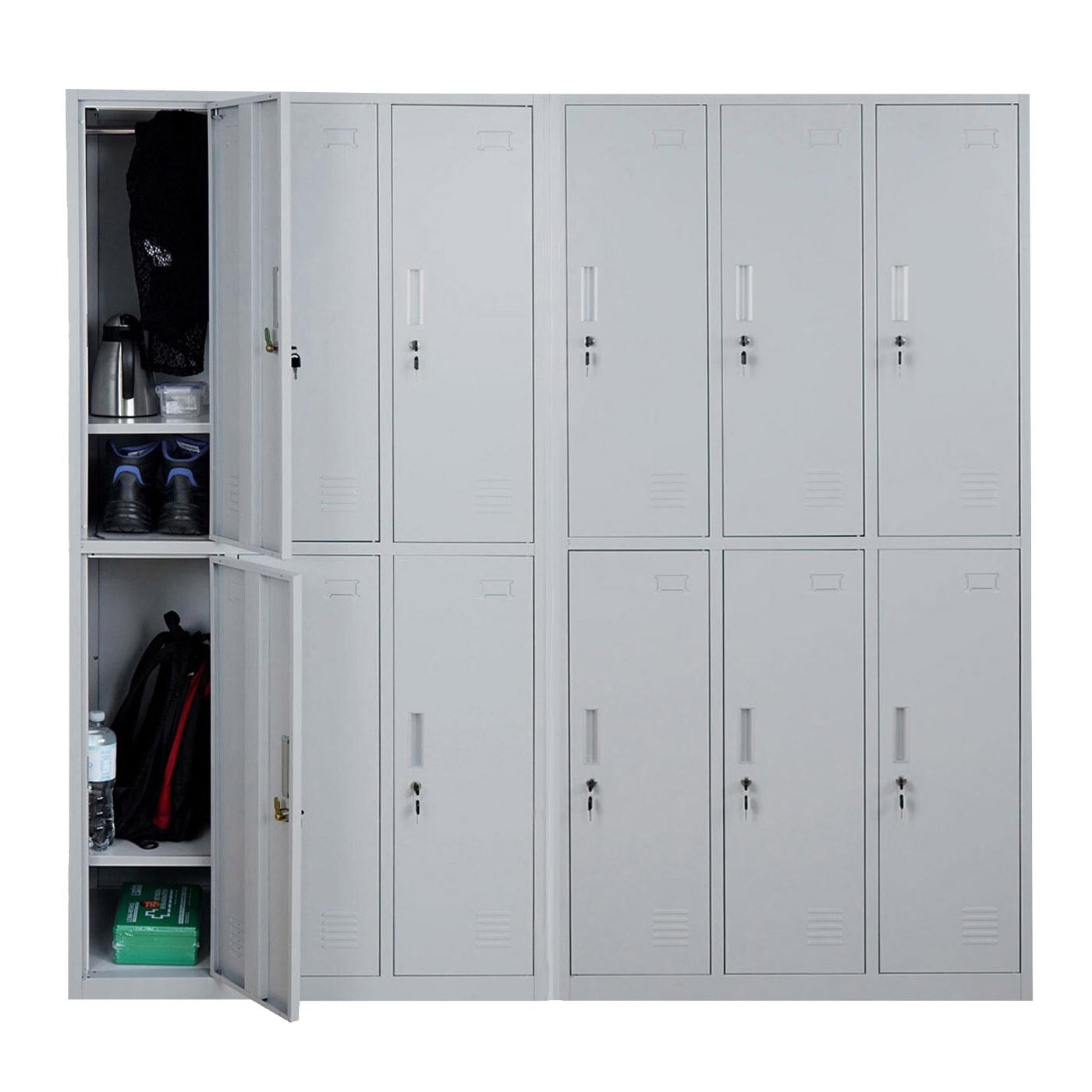 Schließfach Preston T829, Schließfachschrank Wertfachschrank Spind, Metall 12 Fächer ~ grau