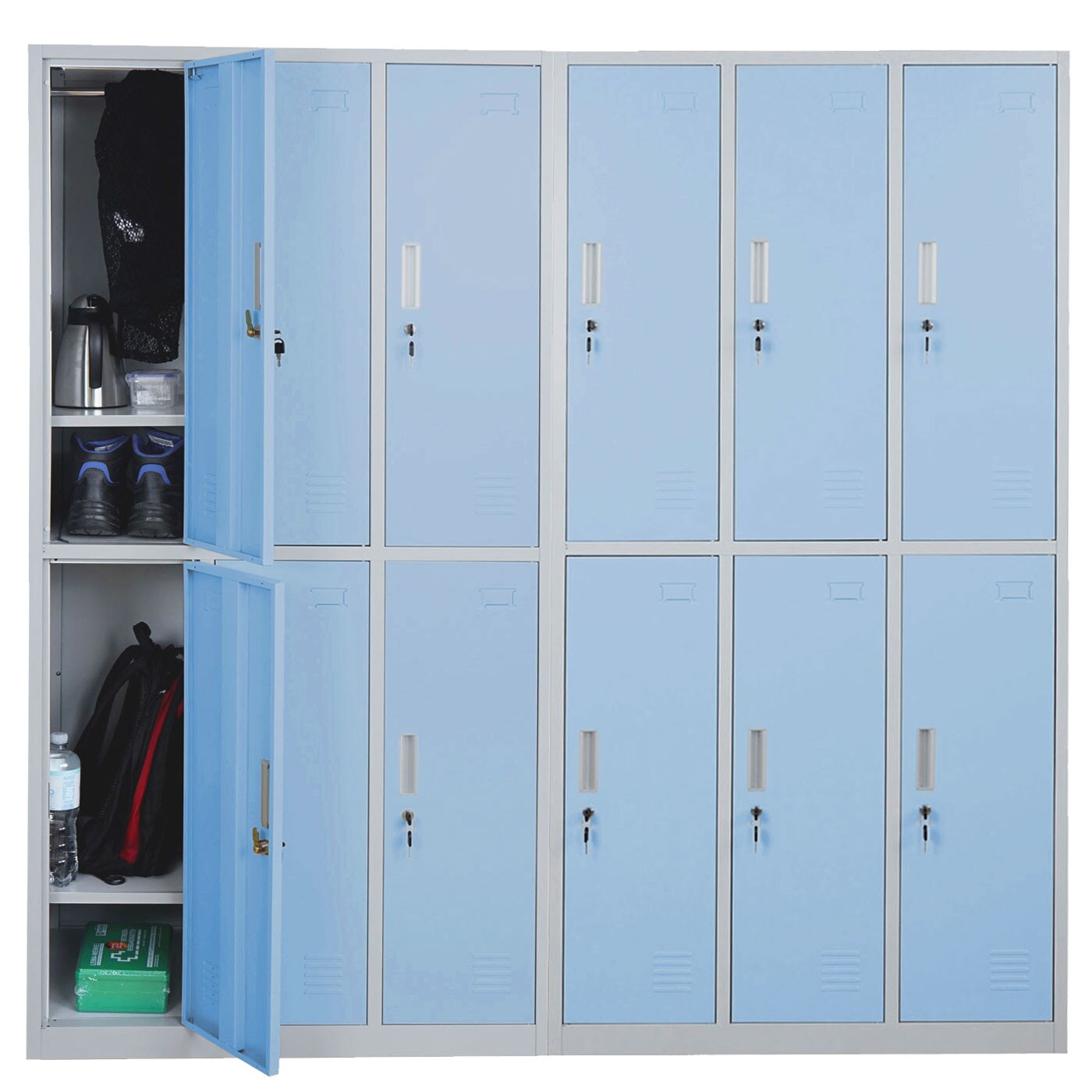 Schließfach Preston T829, Schließfachschrank Wertfachschrank Spind, Metall 12 Fächer ~ blau
