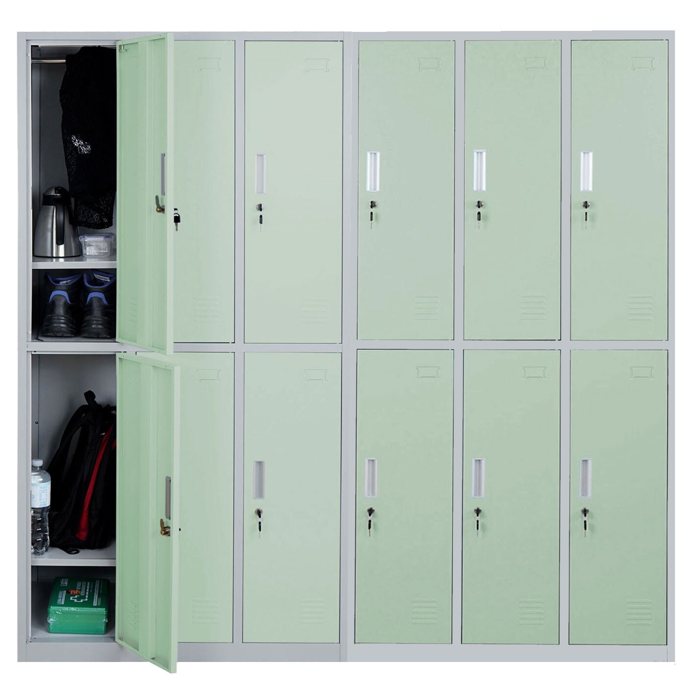 Schließfach Preston T829, Schließfachschrank Wertfachschrank Spind, Metall 12 Fächer ~ grün | 04057651242064