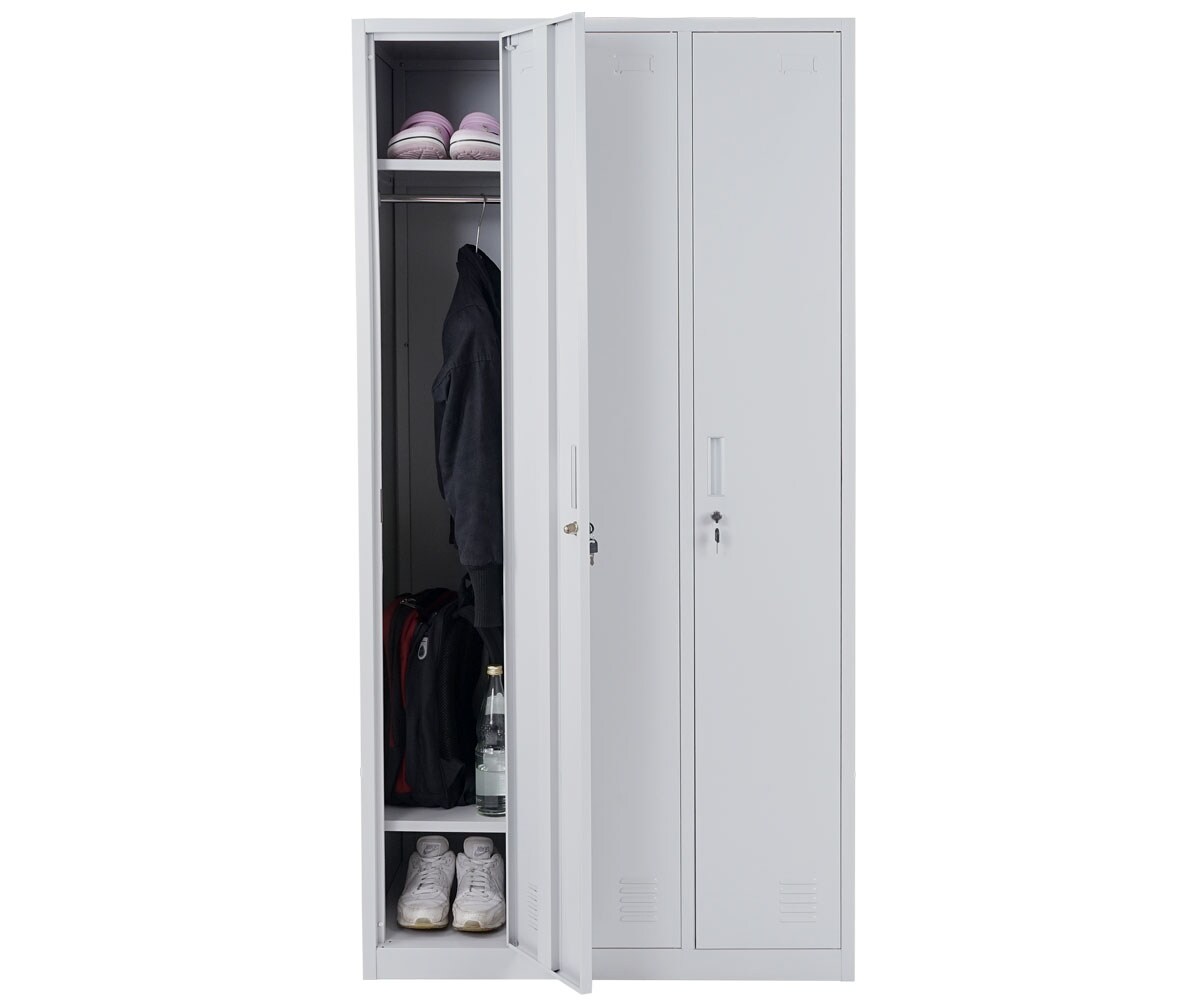 Schließfach Preston T829, Spind Wertfachschrank Schließfachschrank, Metall 3 Fächer ~ grau