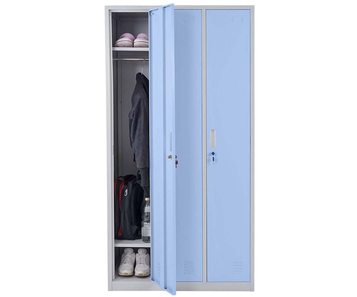 Schließfach Preston T829, Spind Wertfachschrank Schließfachschrank, Metall 3 Fächer ~ blau