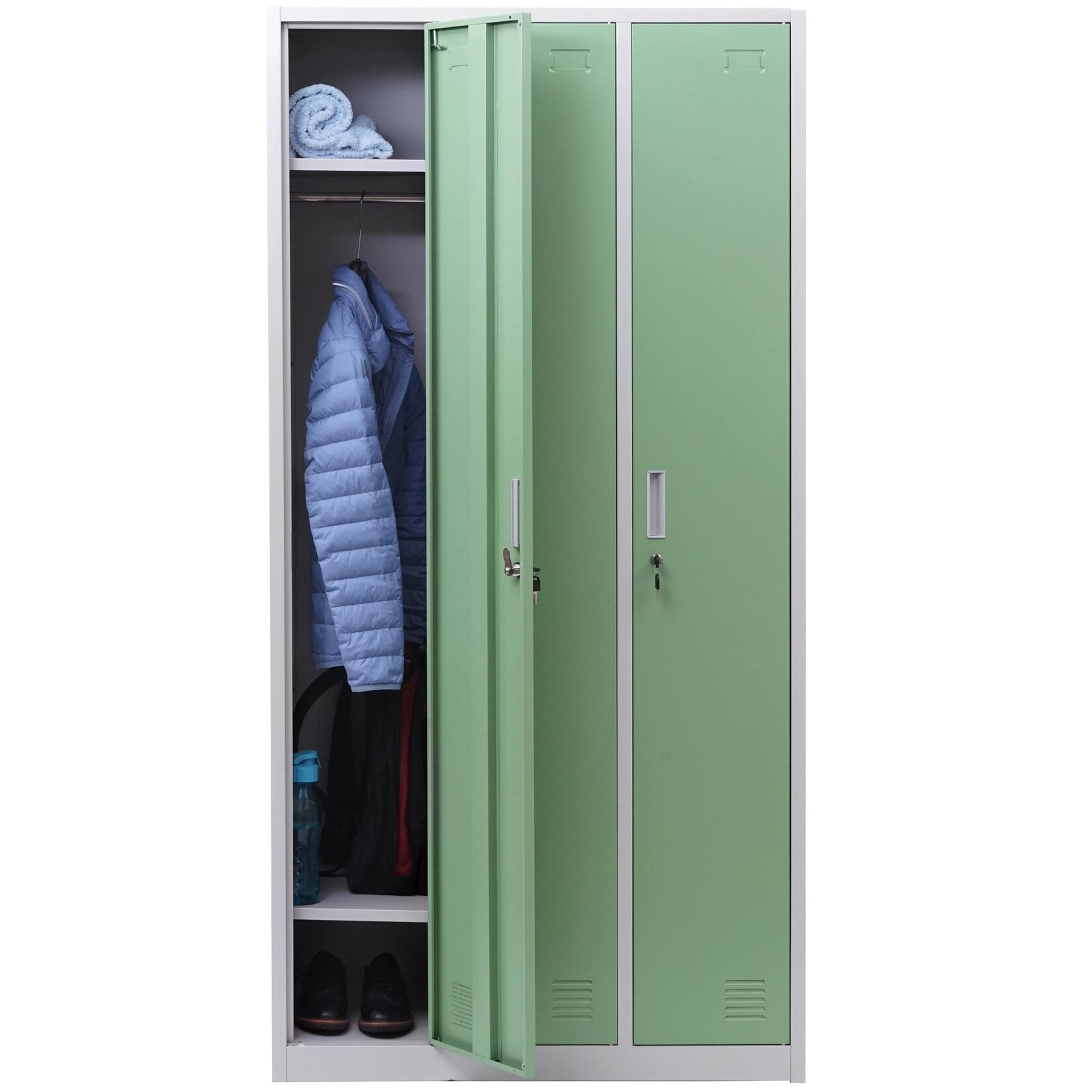 Schließfach Preston T829, Spind Wertfachschrank Schließfachschrank, Metall 3 Fächer ~ grün | 04057651378619