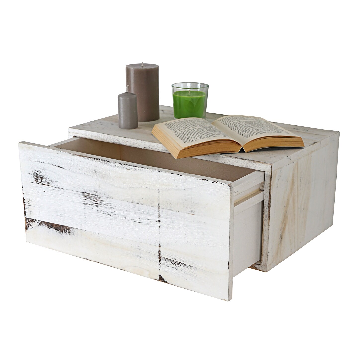Wandregal Arlon, Schubladen-Regal, Shabby-Look Vintage, 21x46x30cm ~ weiß