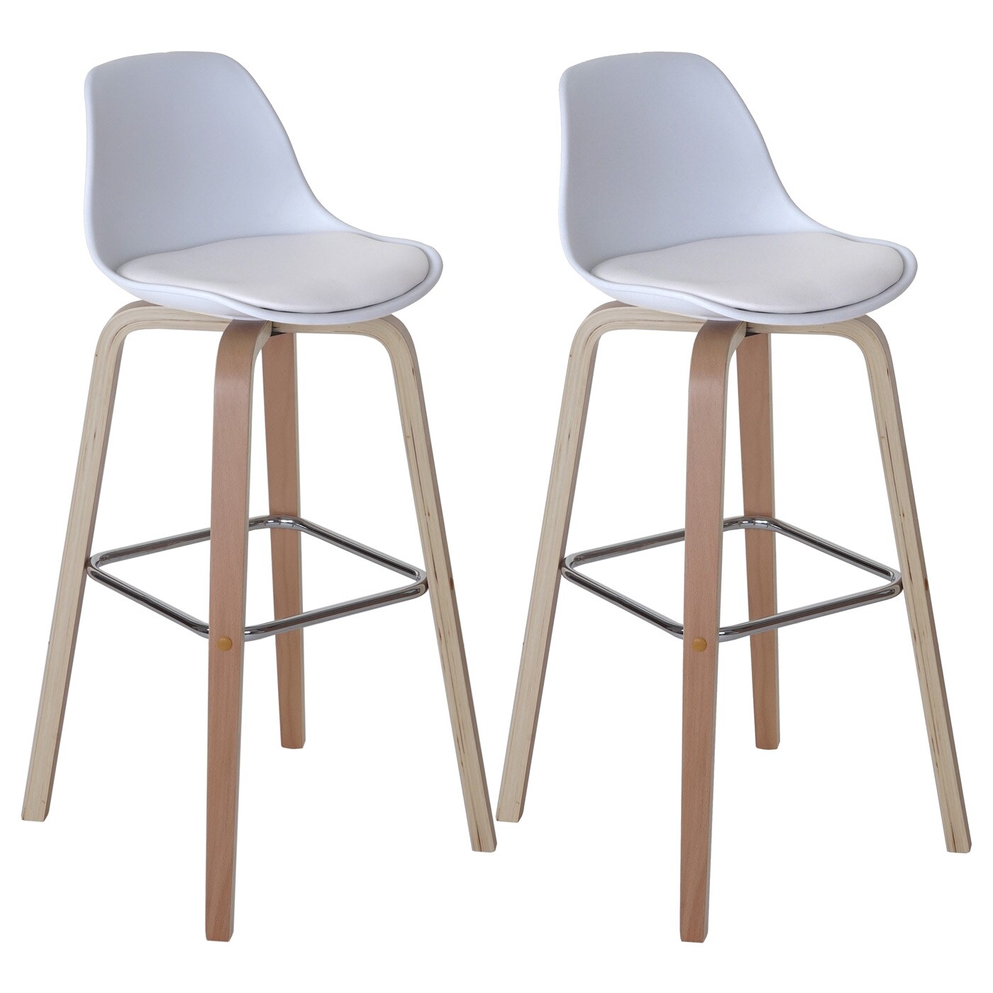 2er-Set Barhocker MCW-A89, Barstuhl Tresenhocker mit Lehne ~ Kunstleder, weiß