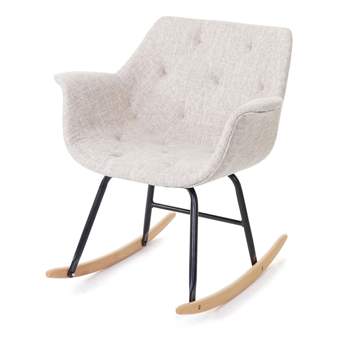 Schaukelstuhl Vaasa T820, Schwingsessel Relaxsessel ~ Textil, creme/grau