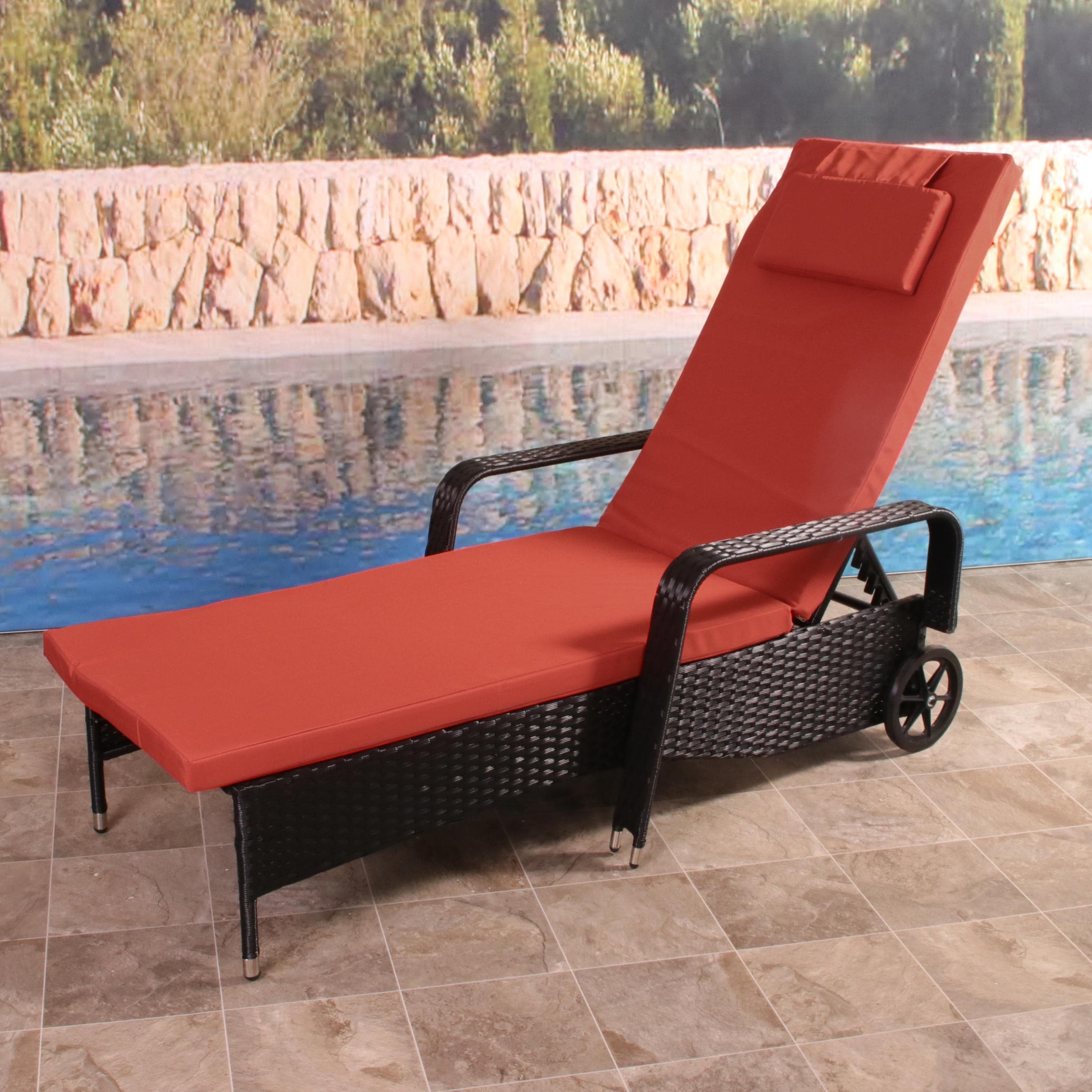Poly-Rattan Sonnenliege Cesena, Relaxliege Gartenliege Liege, Alu ~ anthrazit, Kissen terracotta - Bild 1