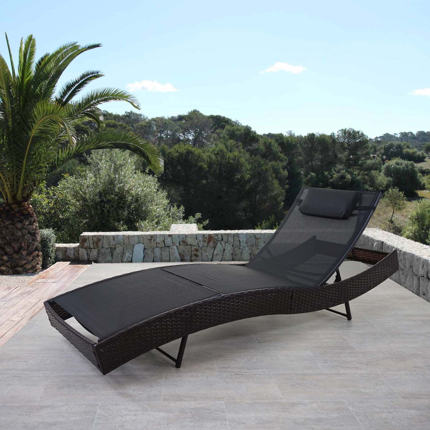 Sonnenliege Phoenix, Relaxliege Gartenliege Liege, Poly-Rattan ~ braun-meliert, Bezug schwarz - Bild 1