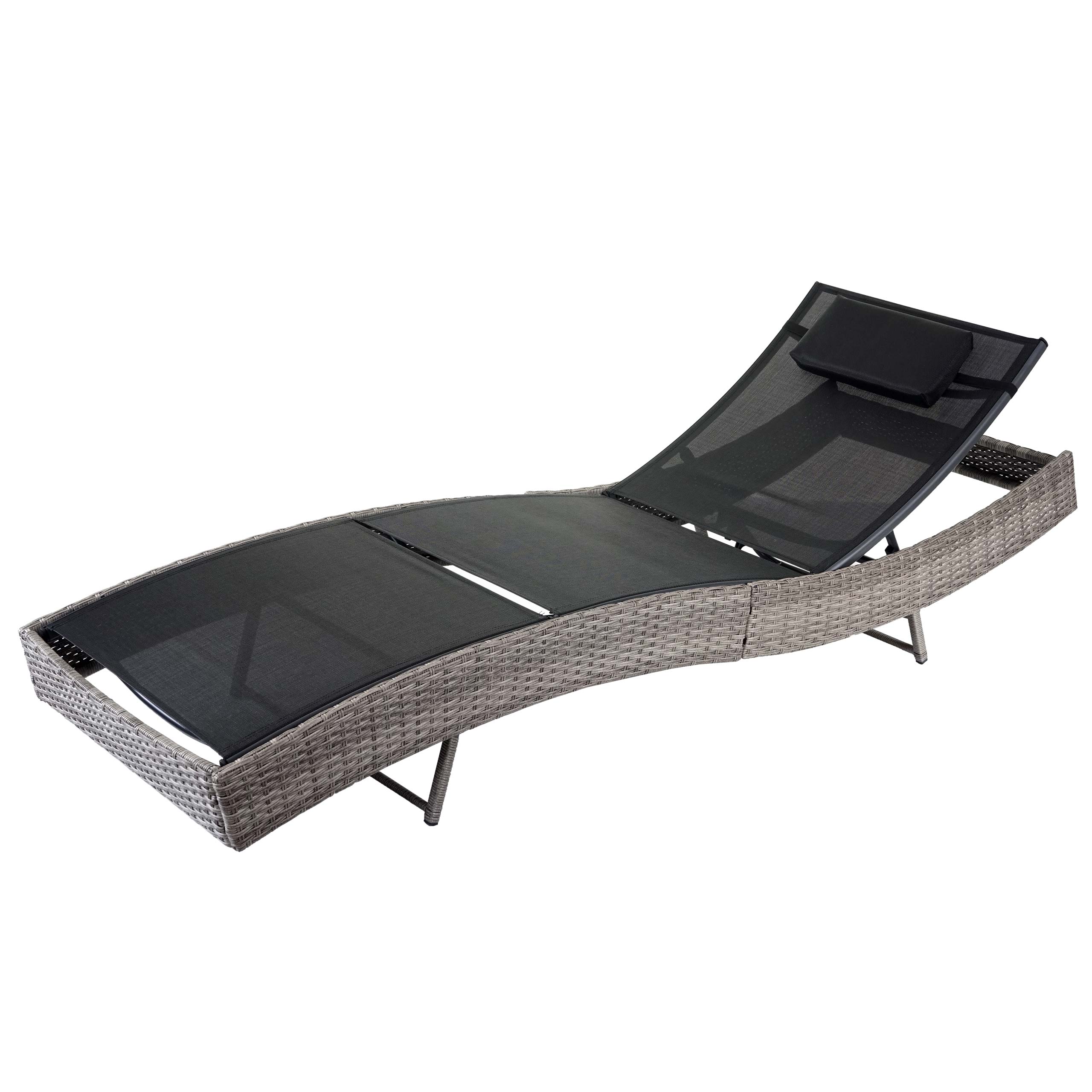 Sonnenliege Phoenix, Relaxliege Gartenliege Liege, Poly-Rattan ~ grau, Bezug schwarz - Bild 1