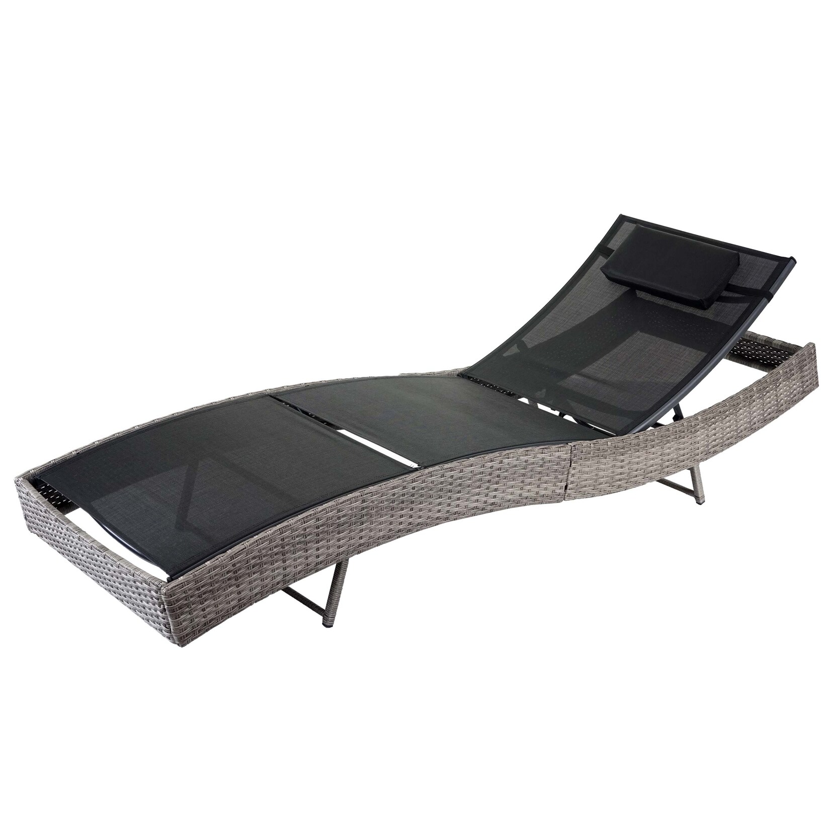 Sonnenliege Phoenix, Relaxliege Gartenliege Liege, Poly-Rattan ~ grau, Bezug schwarz | 04057651297699