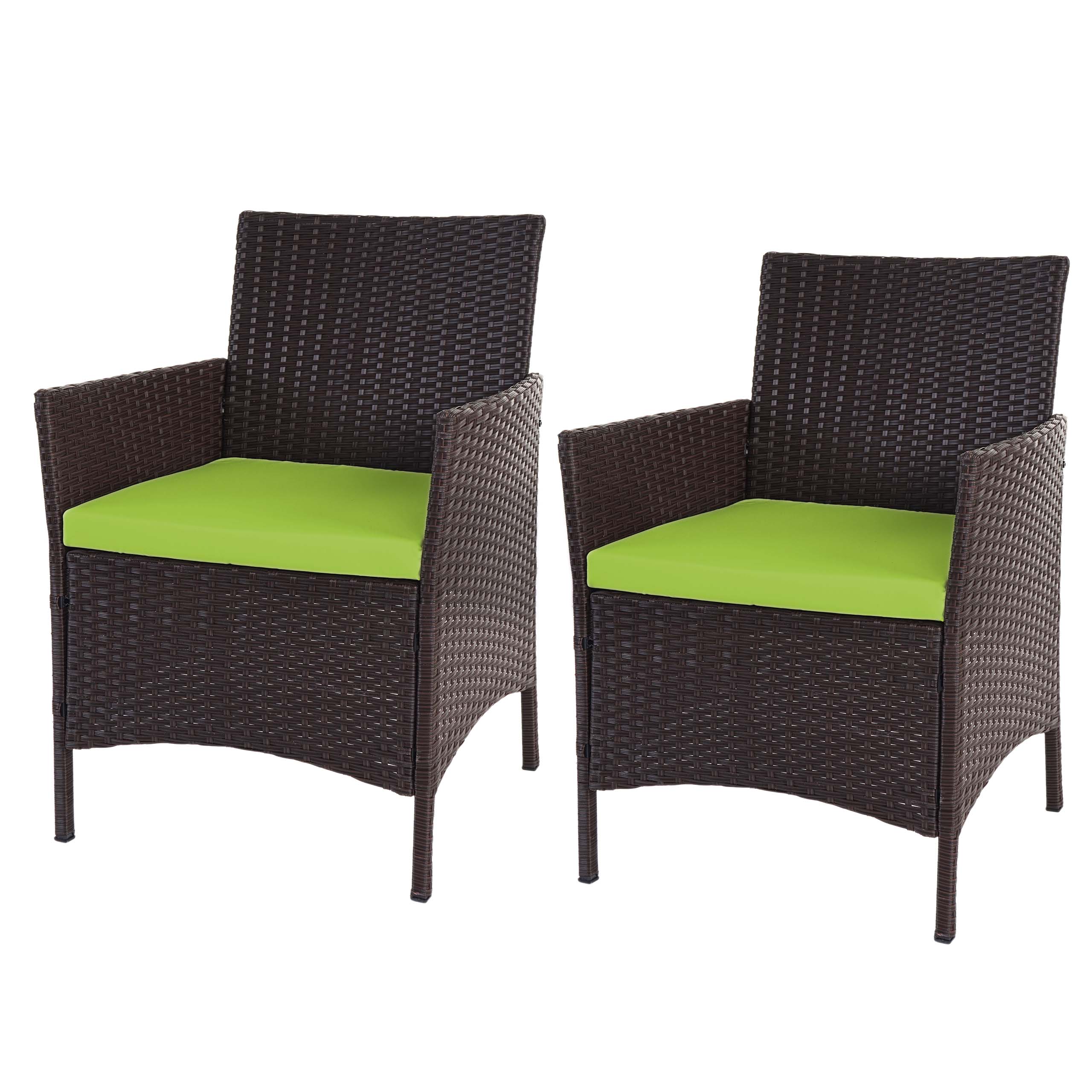 2er-Set Poly-Rattan Gartensessel Hamar, Korbsessel ~ braun-meliert, Kissen gr&uuml;n - Bild 1