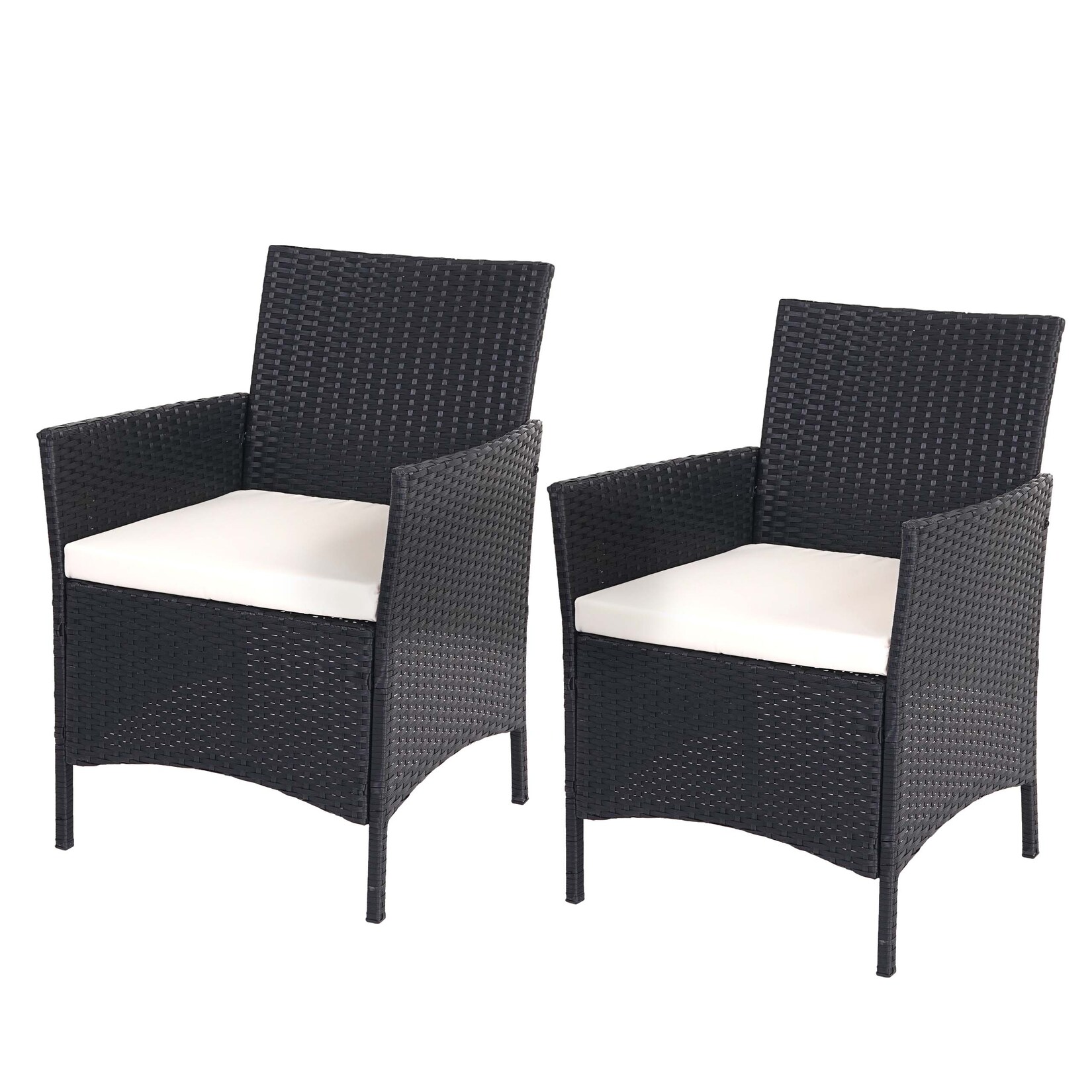 2er-Set Poly-Rattan Gartensessel Hamar, Korbsessel ~ anthrazit, Kissen creme