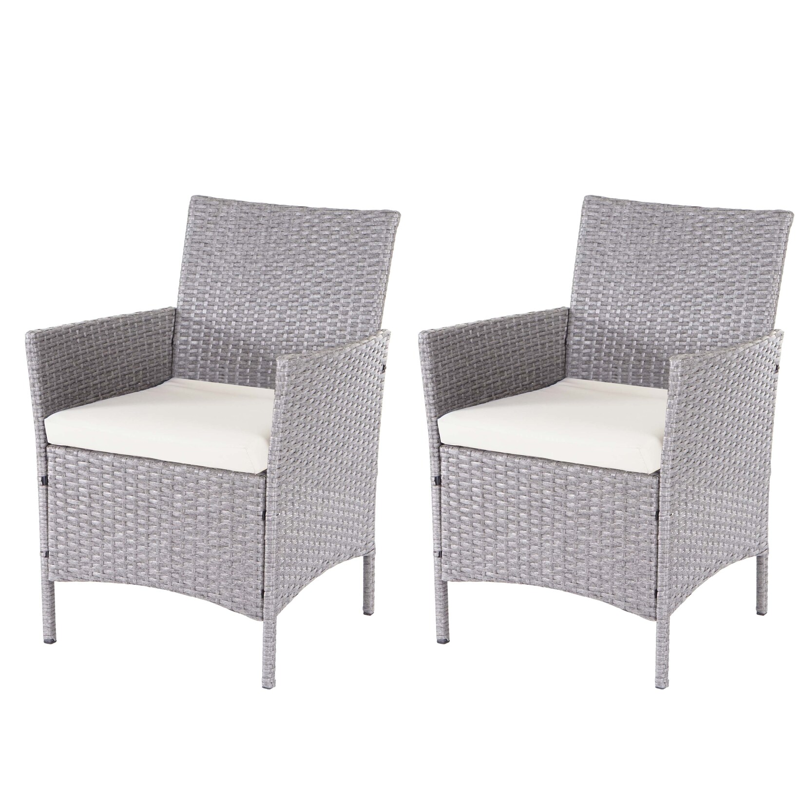 2er-Set Poly-Rattan Gartensessel Hamar, Korbsessel ~ grau, Kissen creme | 04057651292953