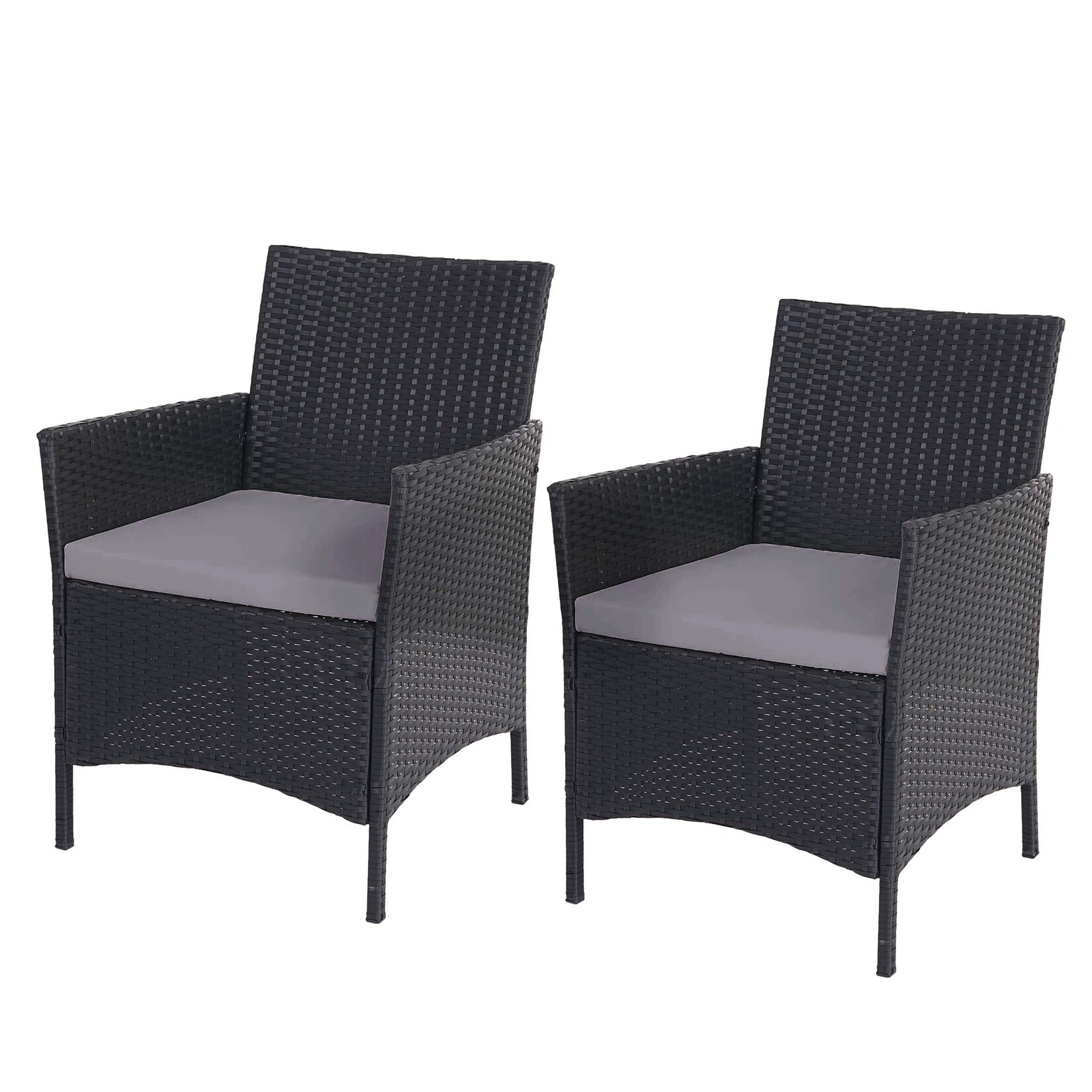 2er-Set Poly-Rattan Gartensessel Hamar, Korbsessel ~ anthrazit, Kissen anthrazit
