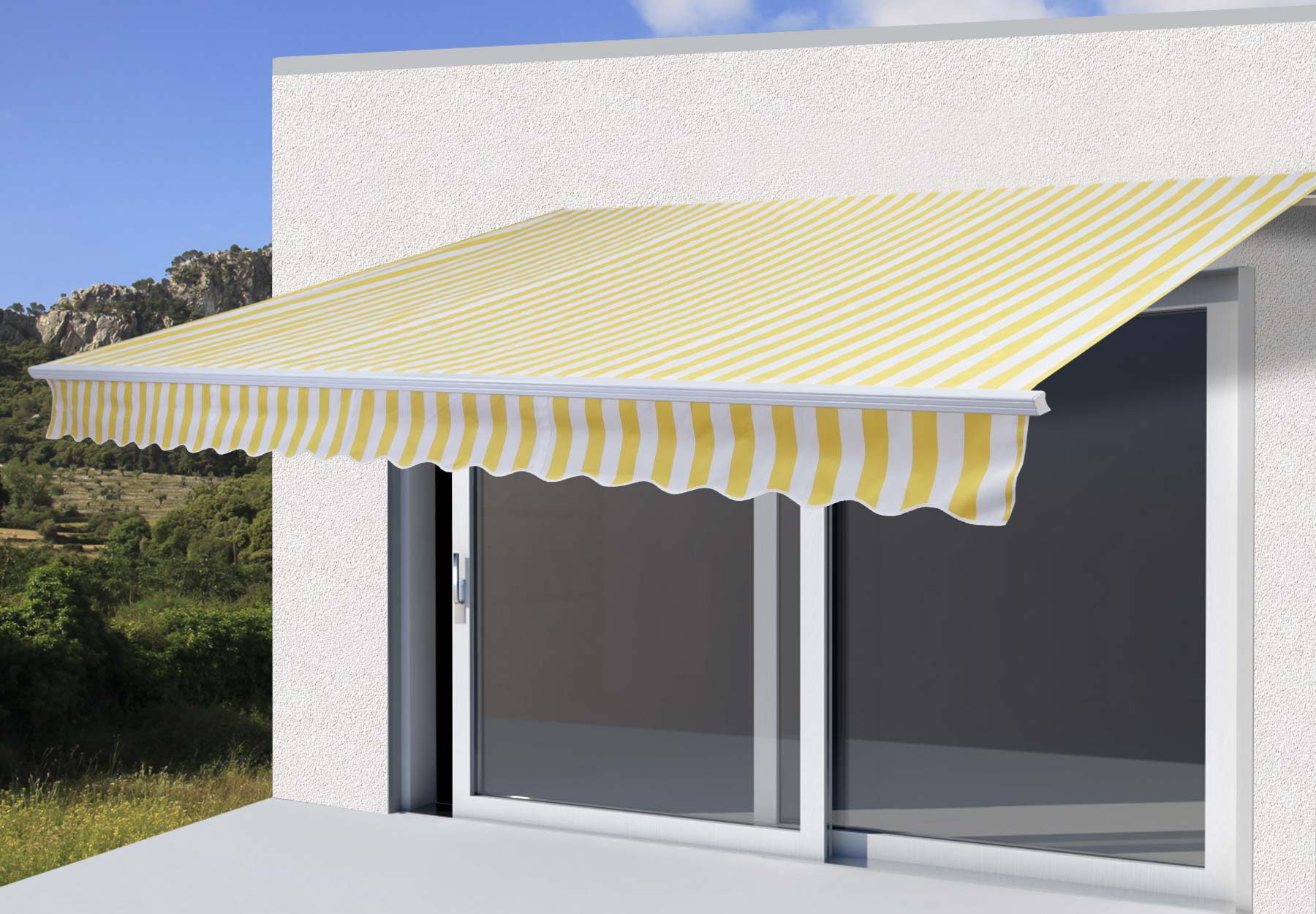 Alu-Markise H791, Gelenkarmmarkise Sonnenschutz 4,5x3m ~ Polyester Gelb/Wei&szlig; - Bild 1