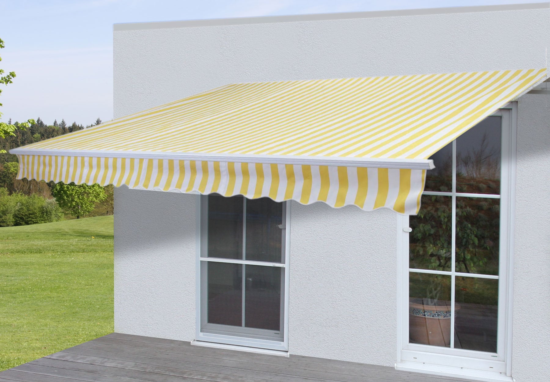 Alu-Markise H790, Gelenkarmmarkise Sonnenschutz 4x3m ~ Acryl Gelb/Wei&szlig; - Bild 1