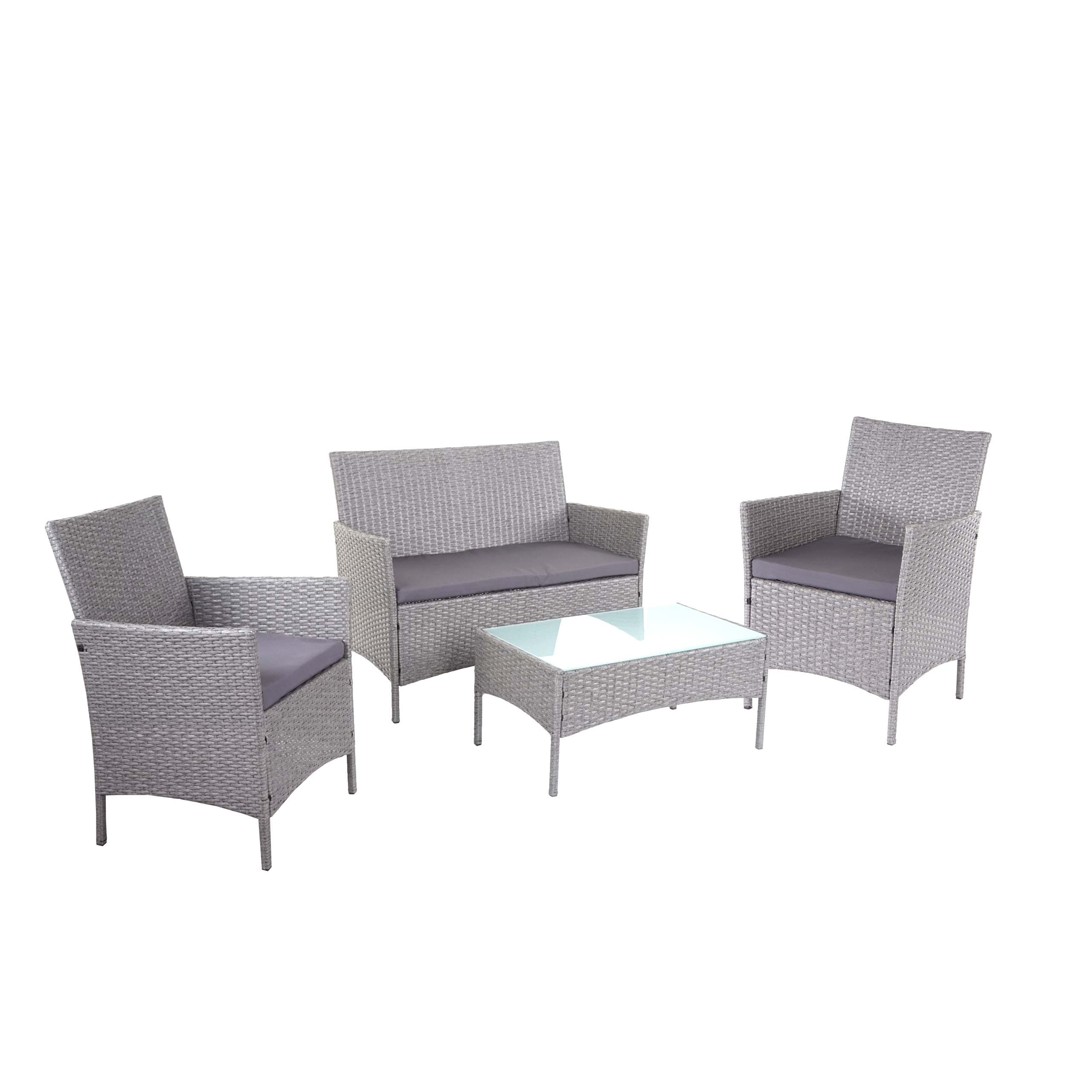 2-1-1 Poly-Rattan Garten-Garnitur Hamar, Sitzgruppe Lounge-Set Sofa ~ grau, Kissen anthrazit - Bild 1
