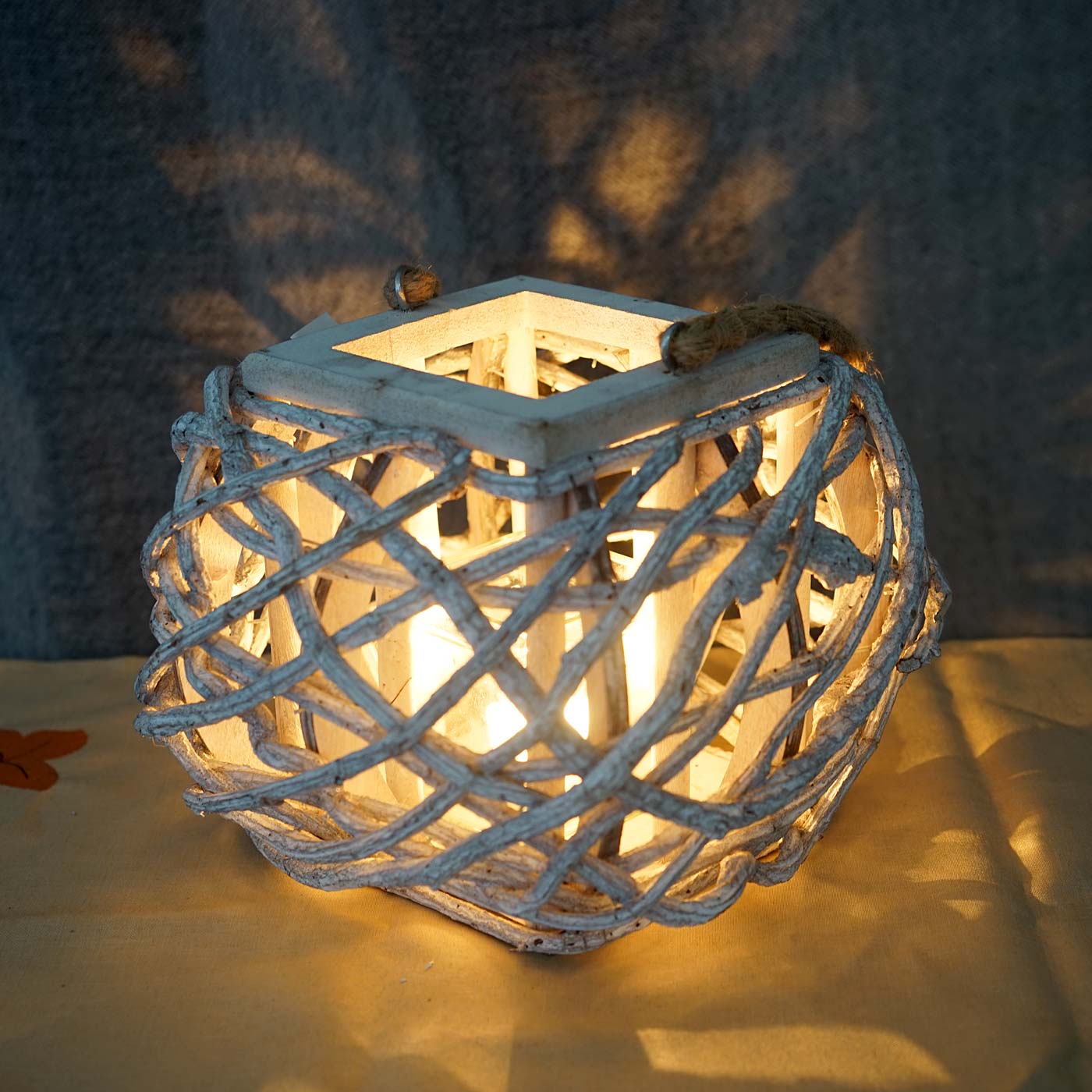 H&auml;ngelaterne 40cm, Windlicht Kerzenhalter mit Glaseinsatz 8cm, wei&szlig;-grau - Bild 1