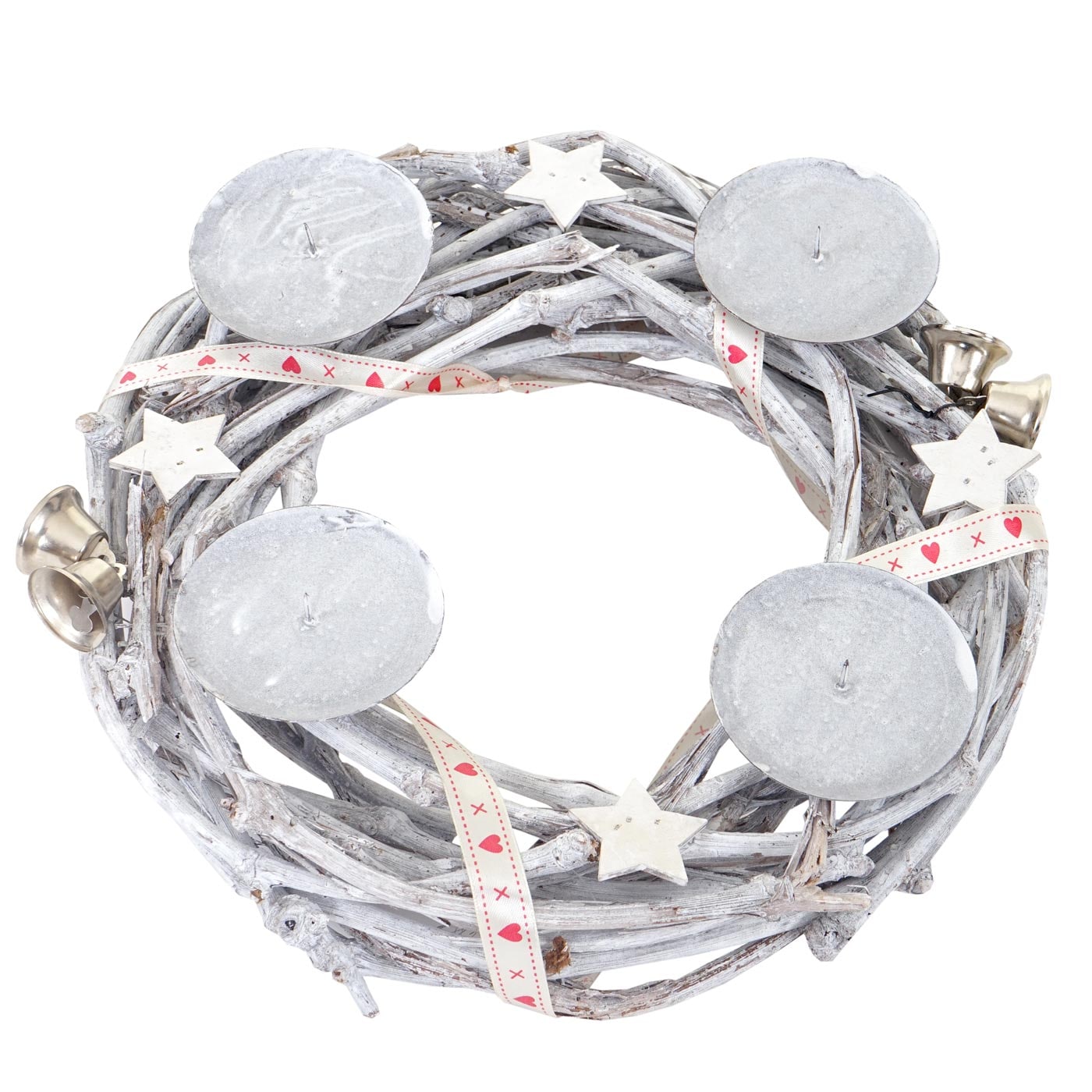 Tischkranz rund, Adventskranz Weihnachtsdeko, Holz &Oslash; 30cm wei&szlig;-grau ~ ohne Kerzen - Bild 1