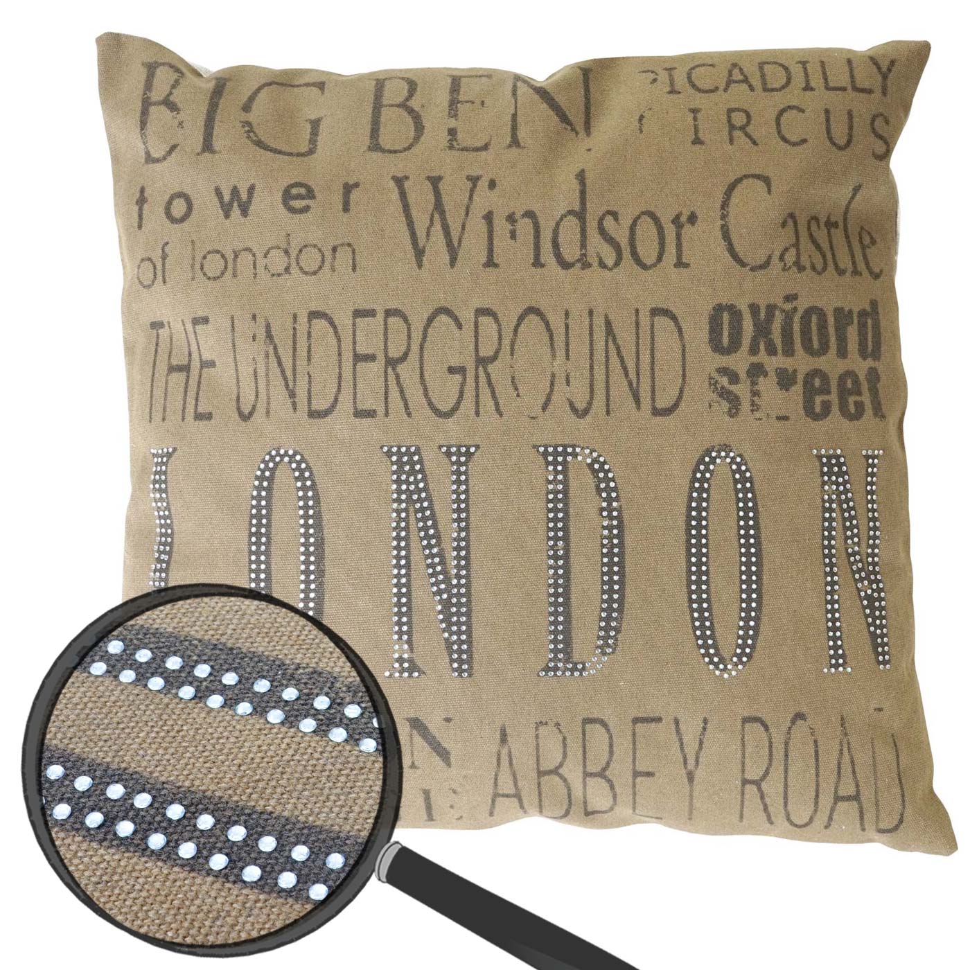 Zierkissen London, Sofakissen Deko-Kissen mit F&uuml;llung, braun Glitzersteine 45x45cm - Bild 1