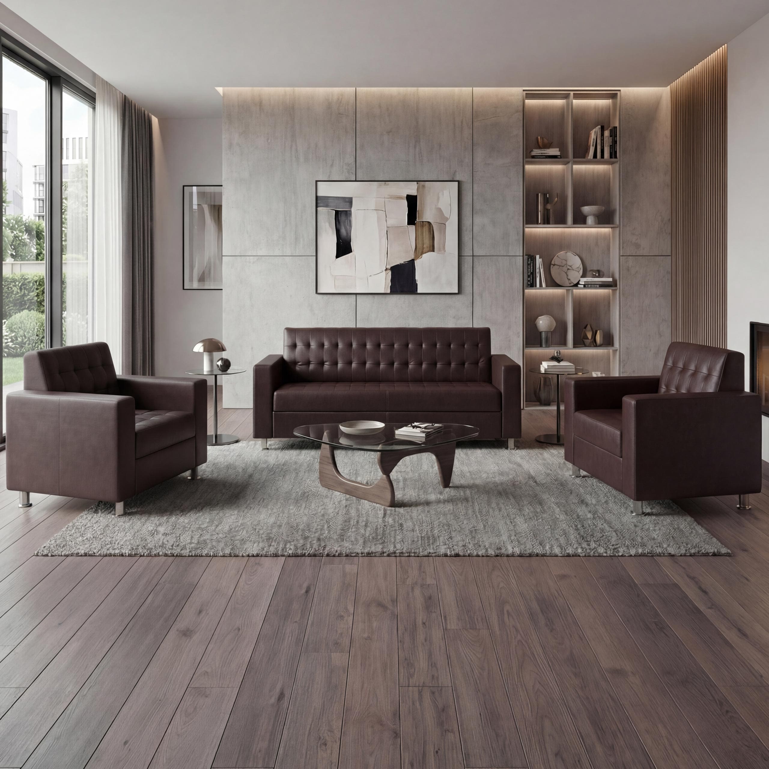 3-1-1 Sofagarnitur Pori, Couch Loungesofa Kunstleder, Metall-F&uuml;&szlig;e ~ coffee - Bild 1