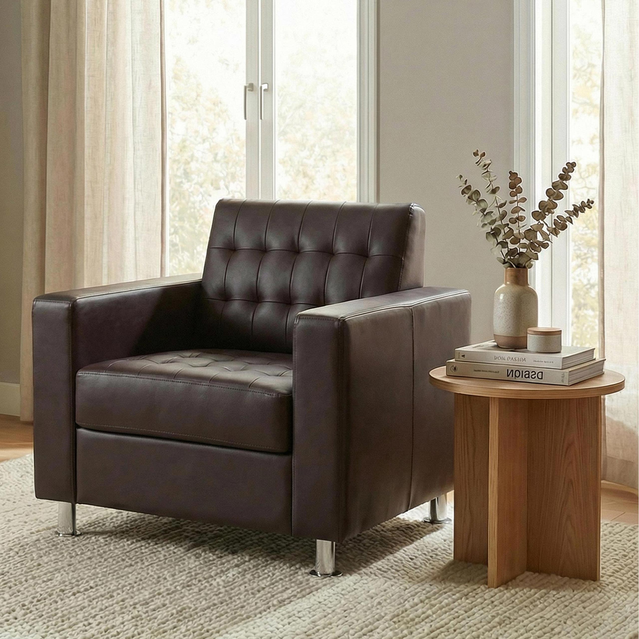 Sessel Pori, Clubsessel Loungesessel, Kunstleder, Metall-F&uuml;&szlig;e ~ coffee - Bild 1