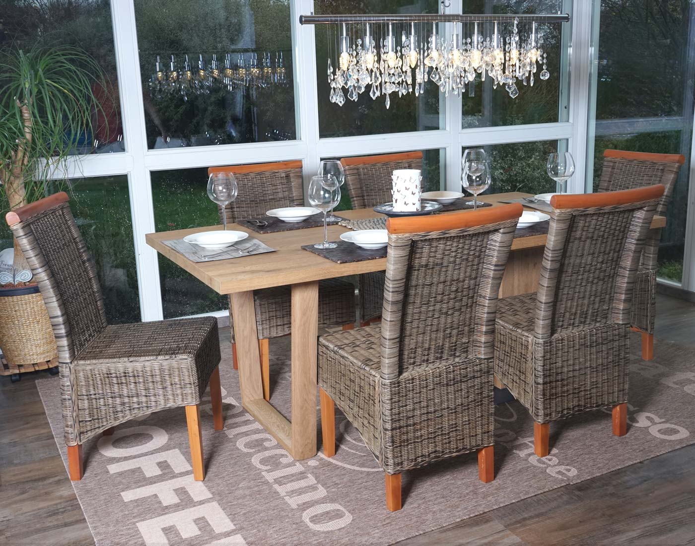 6er-Set Esszimmerstuhl Sinio, Stuhl K&uuml;chenstuhl, Rattan ~ ohne Sitzkissen - Bild 1