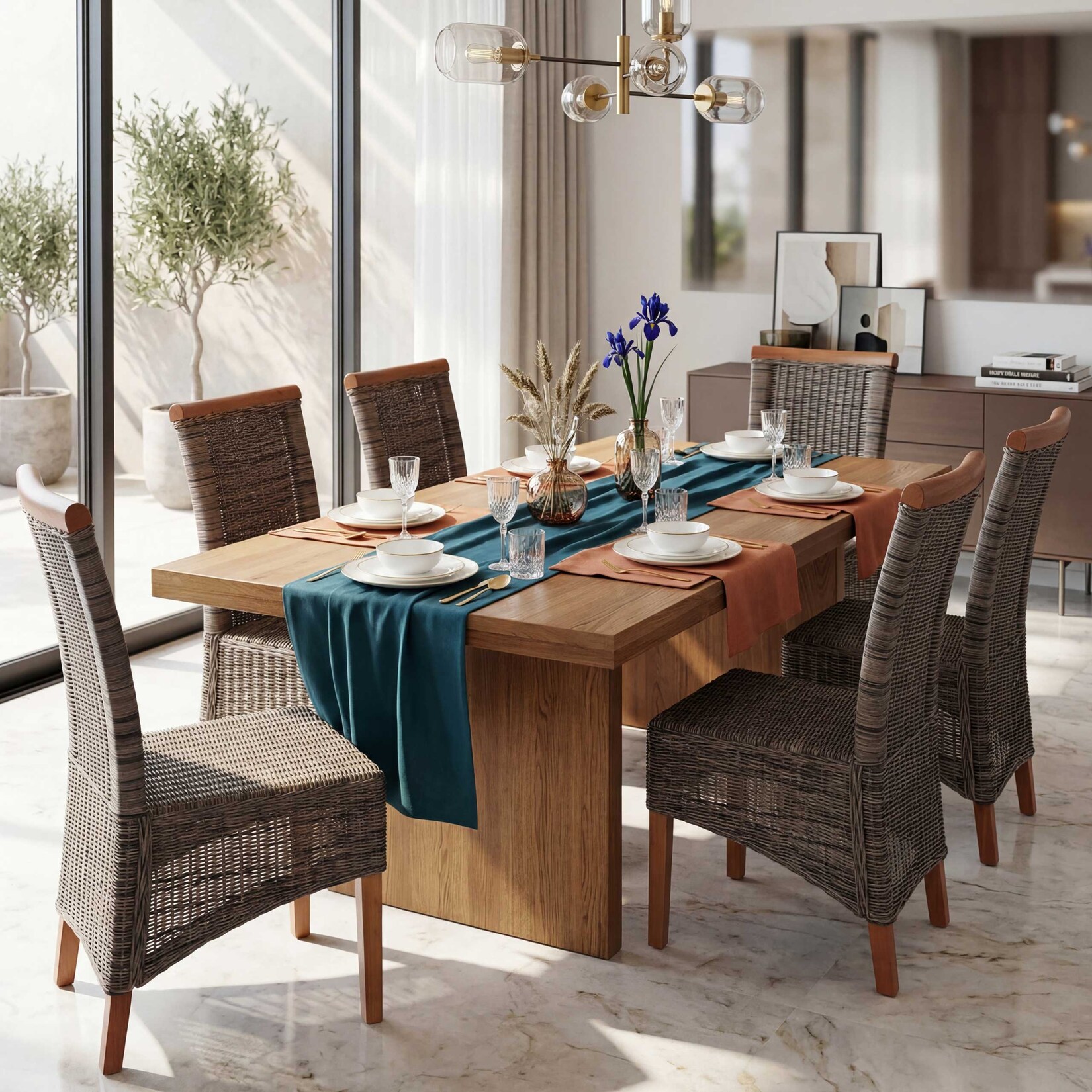 6er-Set Esszimmerstuhl Sinio, Stuhl Küchenstuhl, Rattan ~ ohne Sitzkissen | 04057651120287