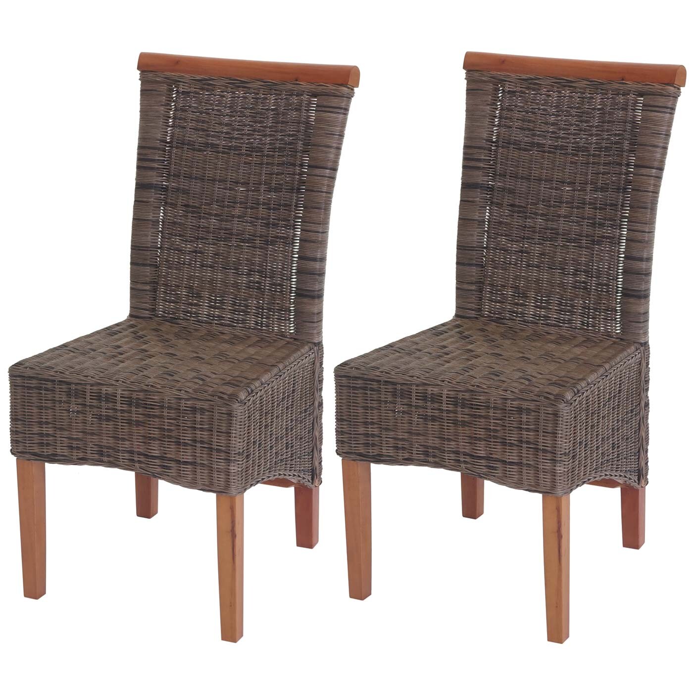 2er-Set Esszimmerstuhl Sinio, Stuhl Küchenstuhl, Rattan ~ ohne Sitzkissen | 04057651120256