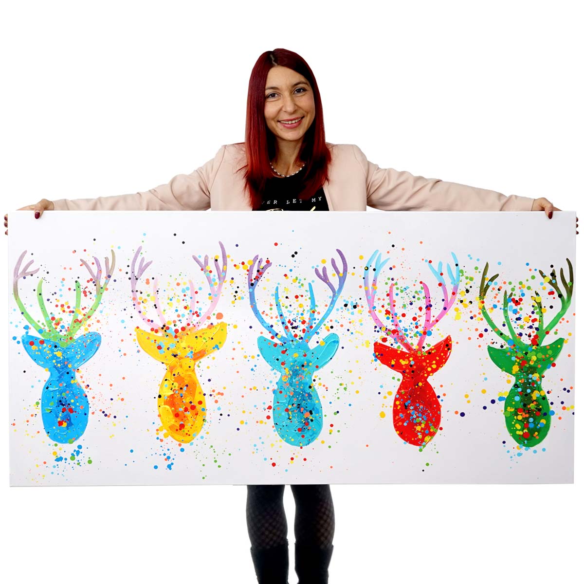 Wandbild Hirsche II, 100% handgemaltes &Ouml;lgem&auml;lde Gem&auml;lde XL, 140x70cm - Bild 1