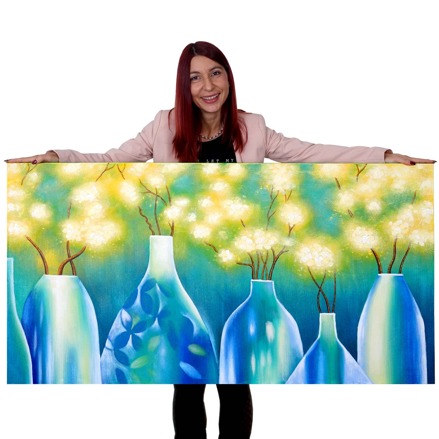 Wandbild Vasen, 100% handgemaltes &Ouml;lgem&auml;lde Gem&auml;lde XL, 135x70cm - Bild 1