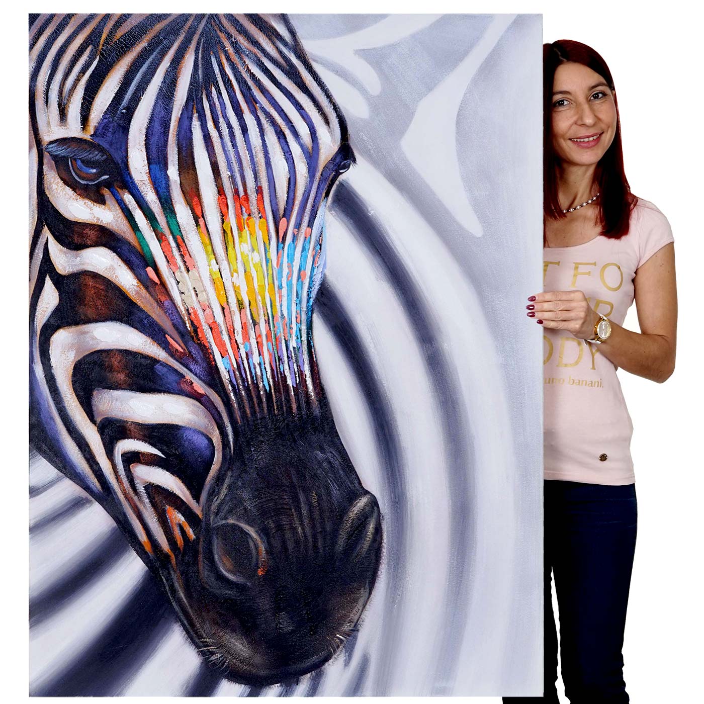 Wandbild Zebrakopf, 100% handgemaltes &Ouml;lgem&auml;lde Gem&auml;lde XL, 90x120cm - Bild 1