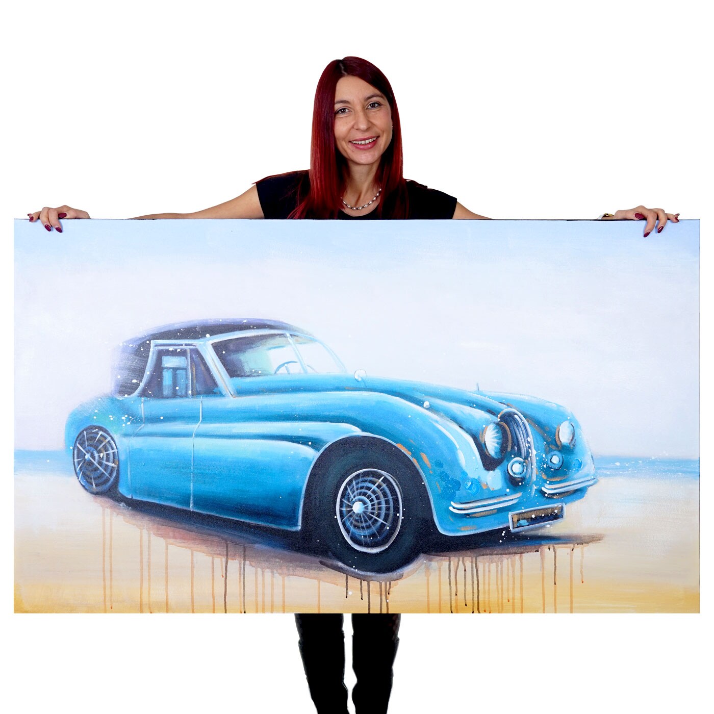 Wandbild Oldtimer, 100% handgemaltes Ölgemälde Gemälde XL, 140x80cm